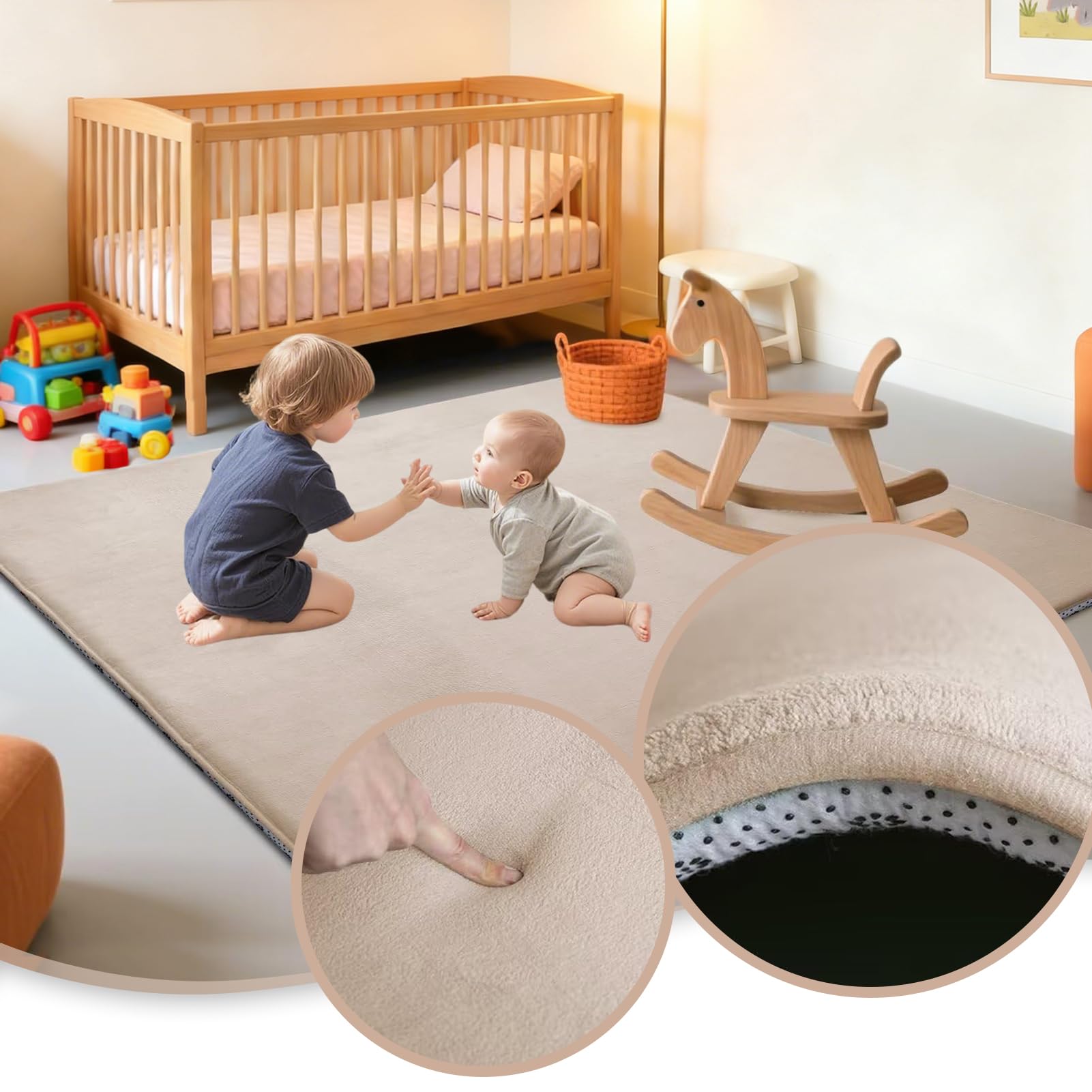Krabbelmatte Baby 140 x 140 cm Hellbraun 2.5cm Dicke Schaumstoff Spielmatte, Teppich Kinderzimmer, Teppich Kinder Spielmatte mit Rutschfester Unterseite, Teppich Baby für Kinder, Kinderteppich