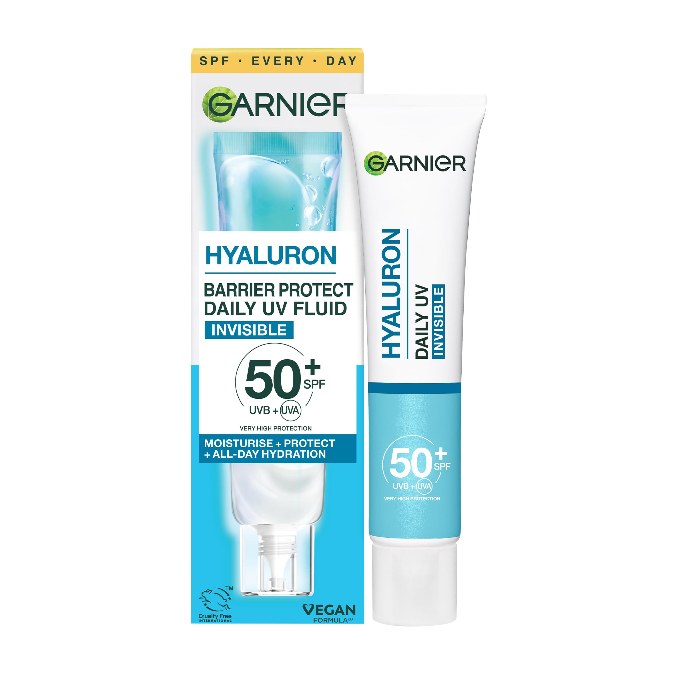Garnier Hyaluron Barrier Protect Daily Uv Fluid With Spf50+. Approved Cruelty Free, Vegan - 40Ml