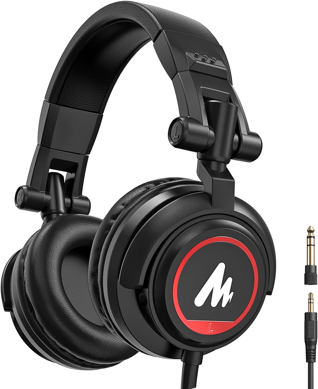 MAONO 50MM Drivers Pro Studio Monitor Headphones, MH501 Over Ear Closed Back Non-Detachable Wired Headset with 3.5mm/6.35mm Jack for Guitar Amp Recording DJ Mixing Piano Music Production Podcast