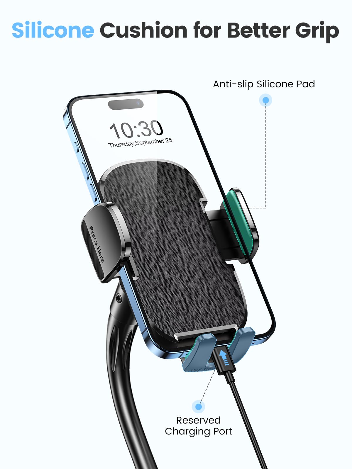 Zewwen Soporte para teléfono de coche, doble rotación de 360°, cuello de cisne, soporte de teléfono para coche, soporte flexible para teléfono celular compatible con iPhone 16 Pro Max/15/14/13/12/11