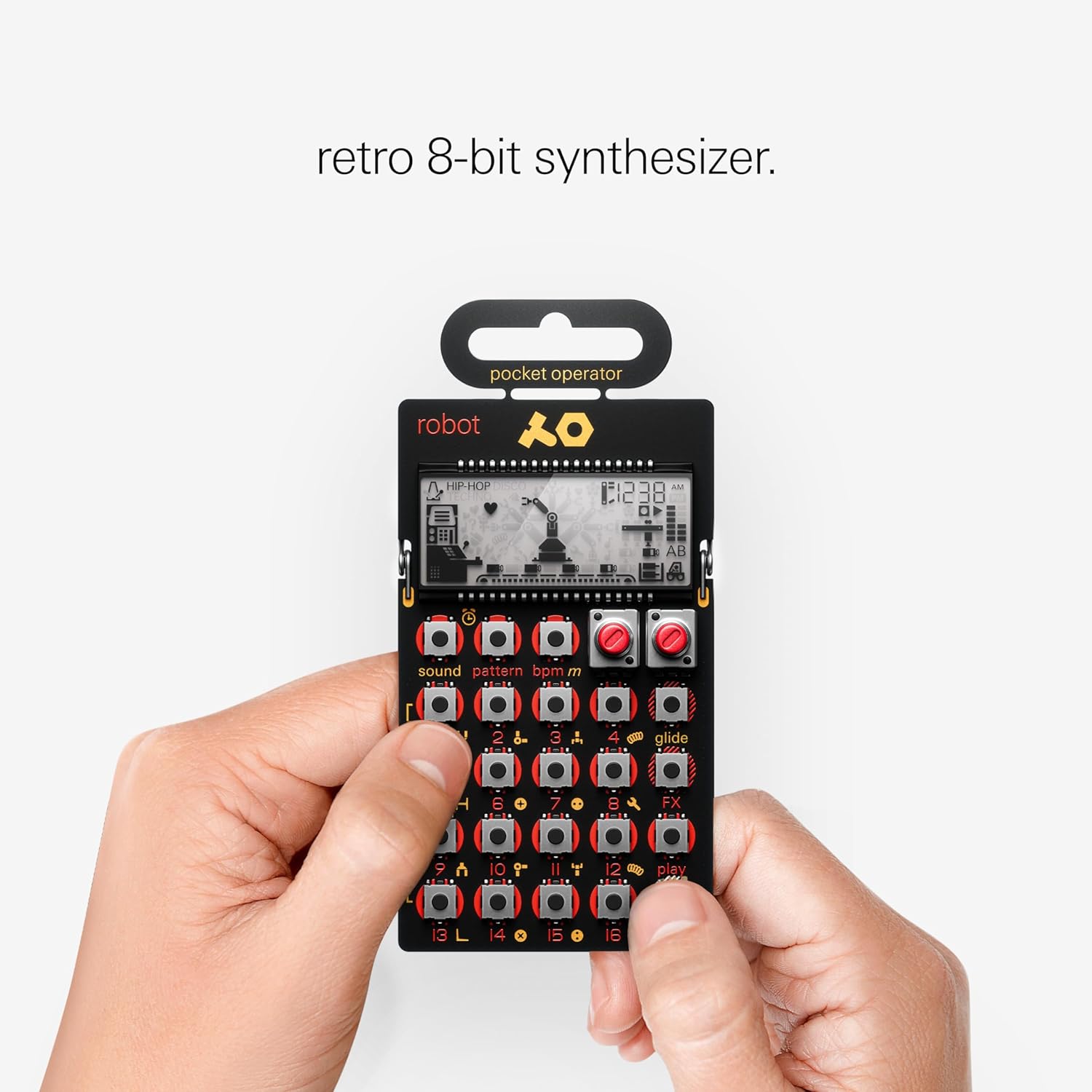 Teenage engineering pocket operator PO-28 robot, live synthesizer and sequencer, with parameter locks, glide control and punch-in effects