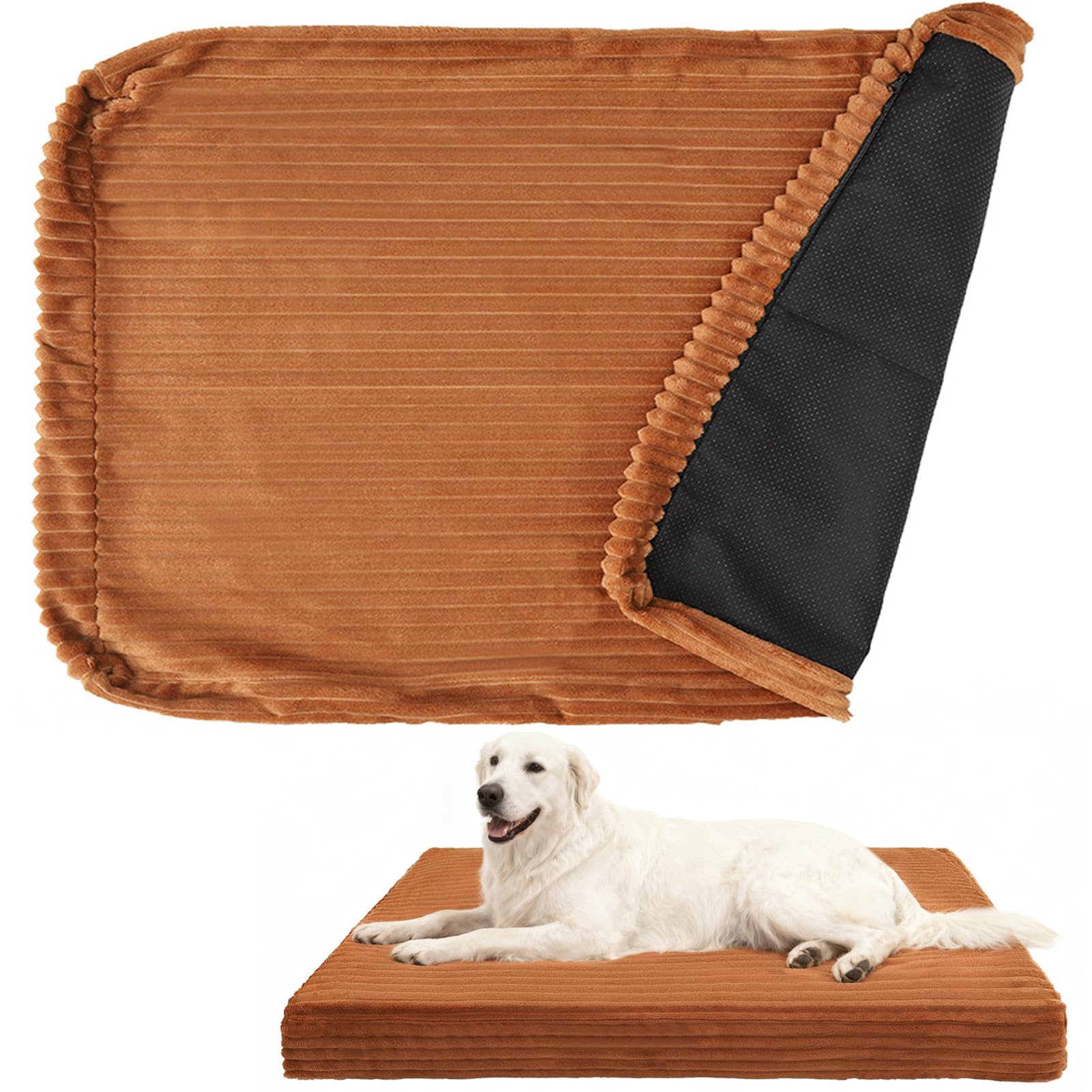 BEAUTYZOO Waterproof Dog Bed Cover Replacement Washable, Soft Plush Dog Bed Covers Removable with Zipper, Antislip Noiseless Ped Hair Pee Resistant Bedding Liner for Puppy Cat, 40x30inch, Brown XL