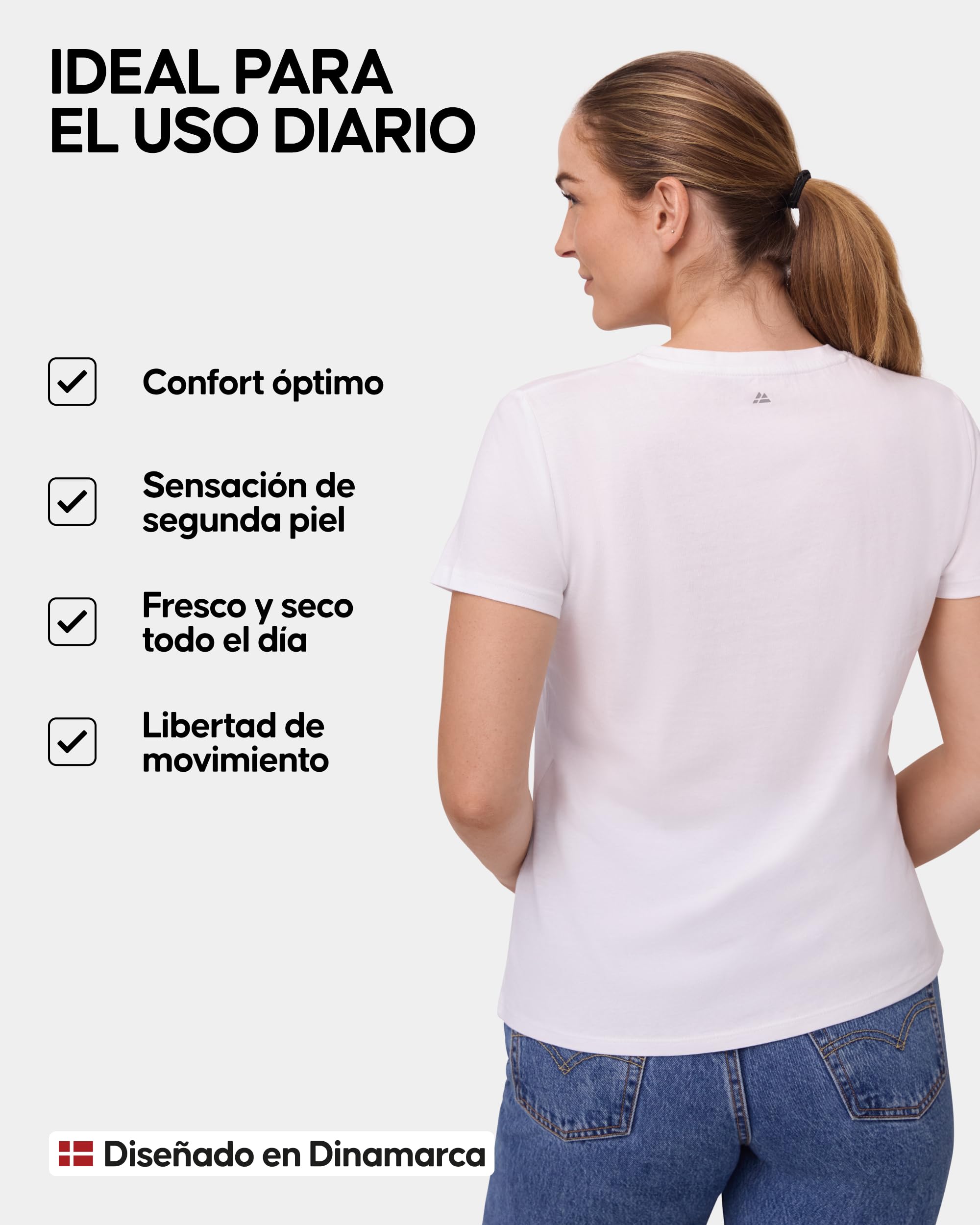 DANISH ENDURANCE Camiseta Mujer Algodón Orgánico, Manga Corta, 2 Pack