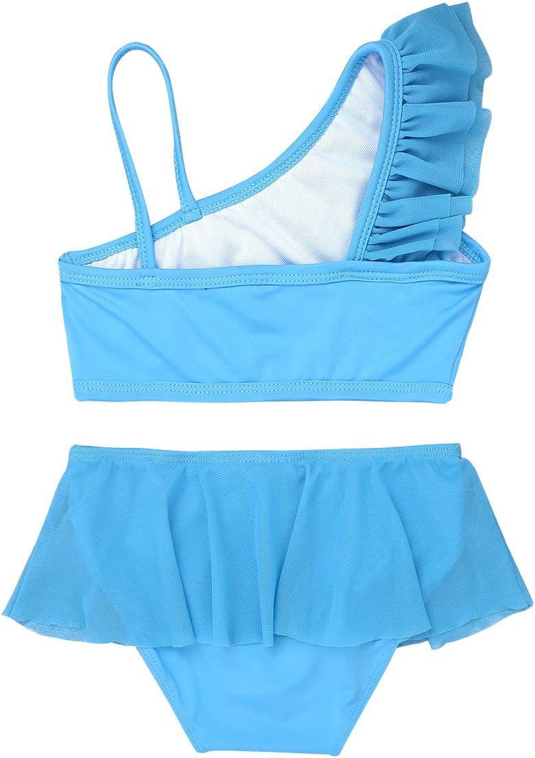 FEESHOW Girls 2 Piece Tankini Swimsuit One Shoulder Ruffle Swimwear Bathing Suit