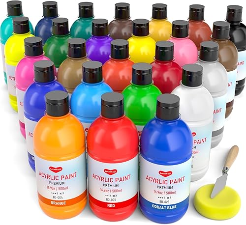 Juego de pintura acrílica grande de 25 colores (16.9 onzas, 16.9 fl oz), pintura acrílica a granel no tóxica, suministros de pintura artística en