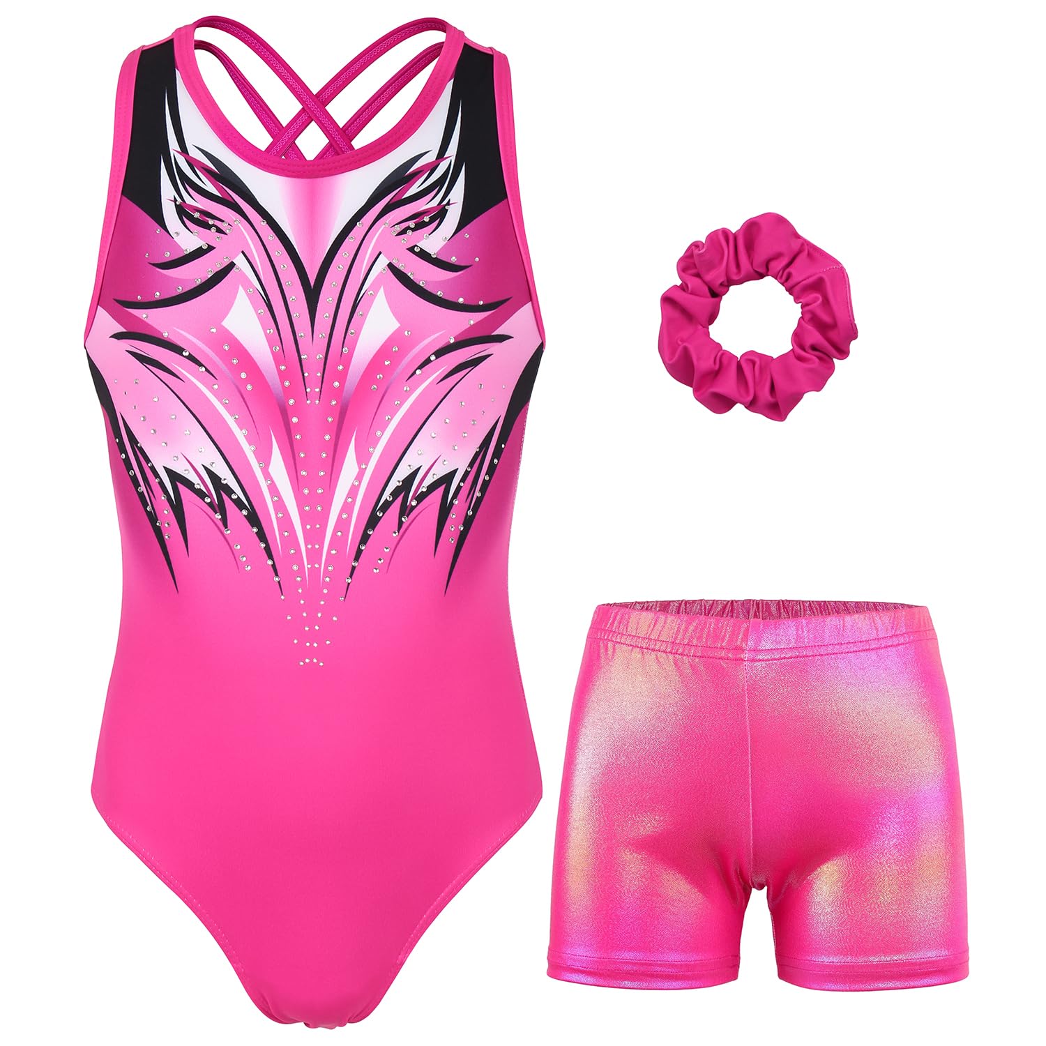 MODAFANSGymnastics Leotards for Girls Sparkly Ballet Dance Unitards Biketards Tumbling Shorts Cross Back Activewear