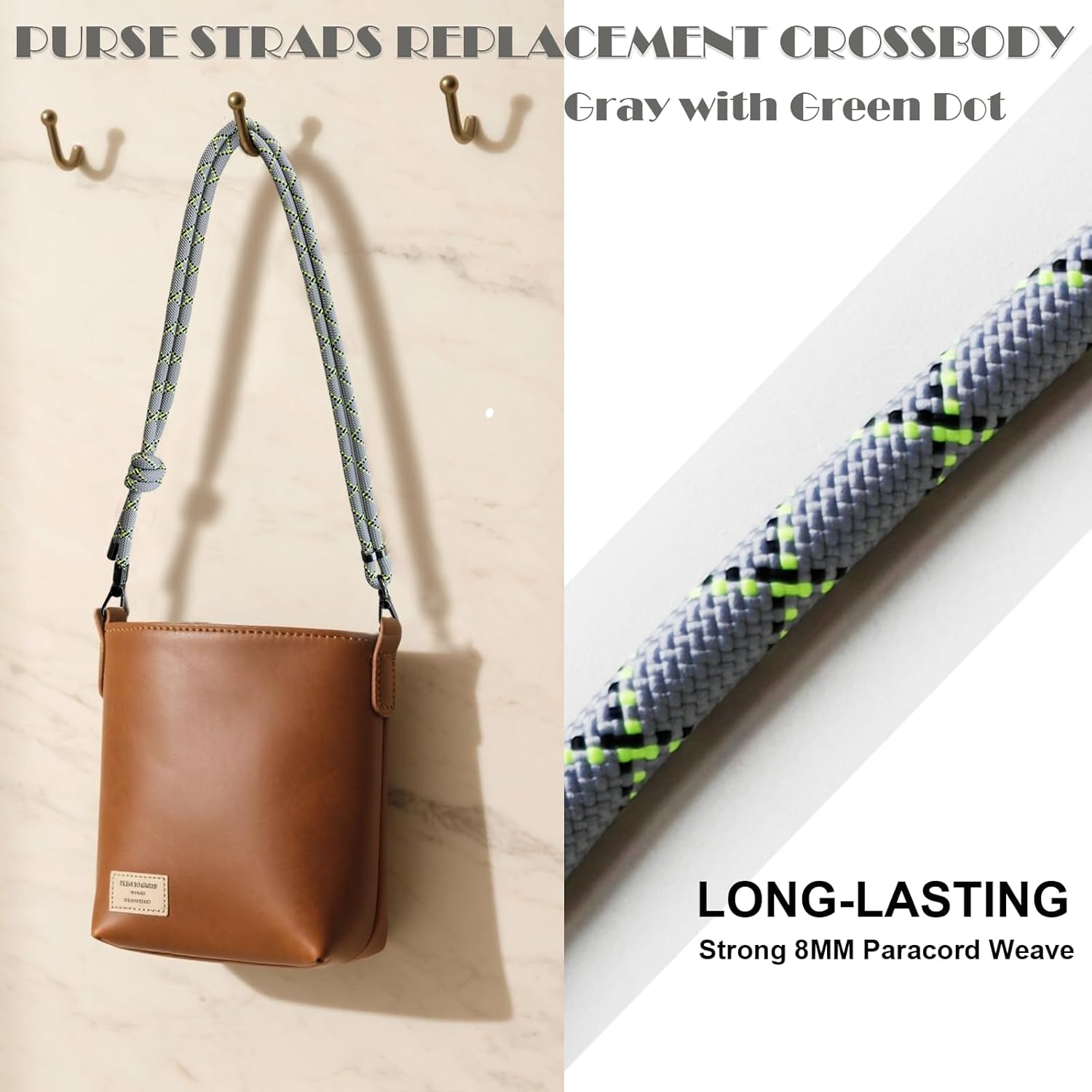 Purse Straps Replacement Crossbody, Paracord Rope Hand Woven Purse Strap with Gold Bag Extender Chain for Long Champ Mini Handbag Adjustable Bag Shoulder Strap for Women,Teens（Gray - Image 2