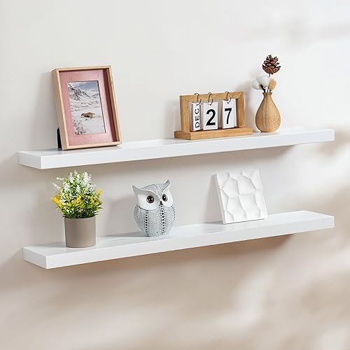 Fun Memories Estantes flotantes hechos a mano de pino europeo, juego de 2 estantes de pared de madera rústica natural, estante de almacenamiento