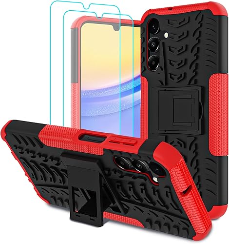 Miniatura 16 de Funda para Samsung Galaxy A15 5G con 2 protectores de pantalla, grado militar, a prueba de golpes, resistente y resistente, con función atril para
