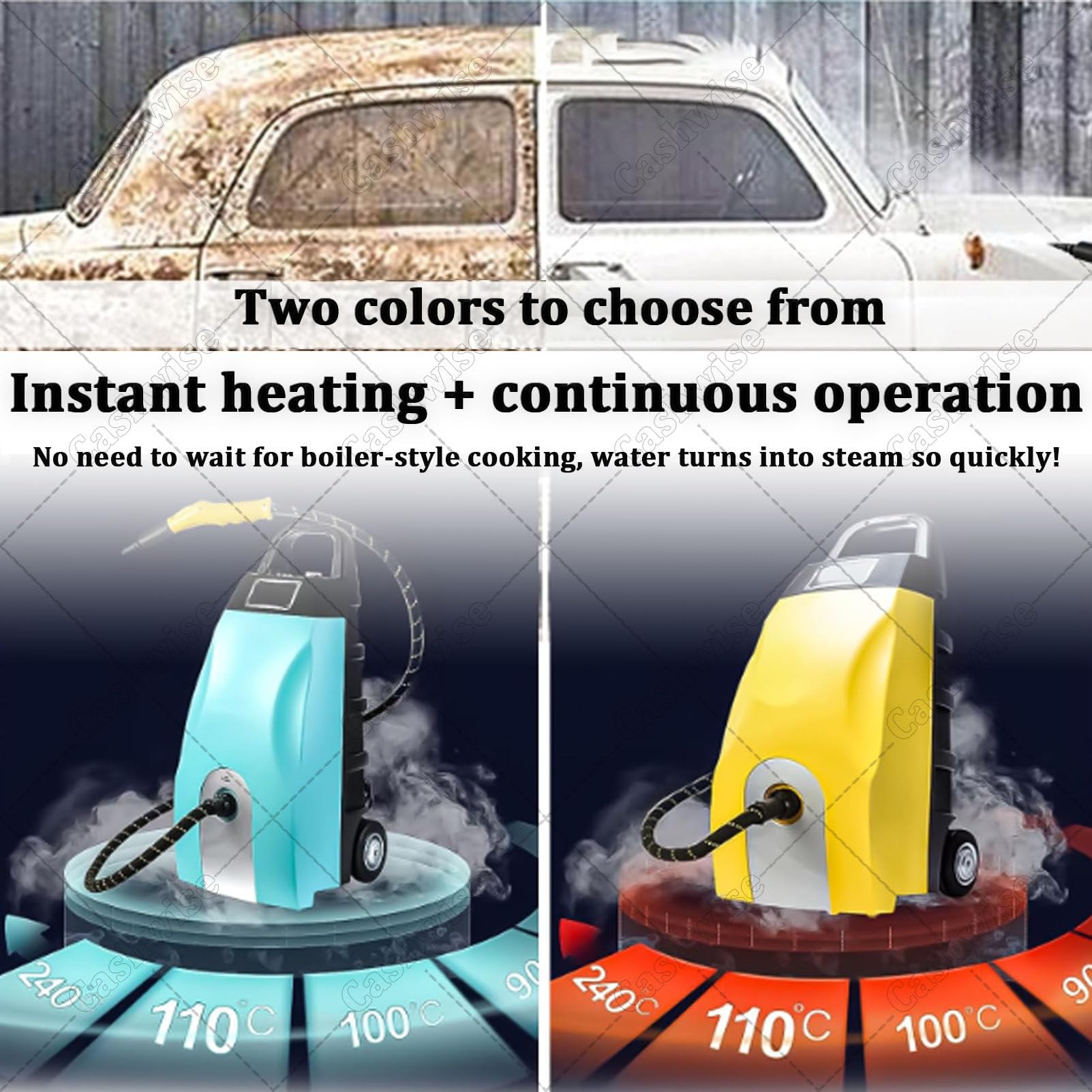 Hidrolimpiadora de Vapor de Alta presión, 3000 W con Accesorios y depósito de 3,5 L, para Patio y Coche, portátil para Limpiar entradas de vehículos, Jardines, Suciedad y Grasa. Yellow