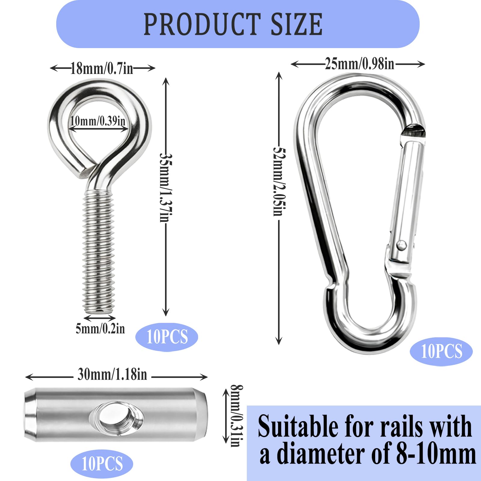10 piezas Kederstopper 8-10mm Stopper für Kederschiene Accesories - Conjunto de topes de acero inoxidable con mosquitetas y ojos para Awkers von Wohnmobil, Caravan, Caravan, Campervan un Tent - 2