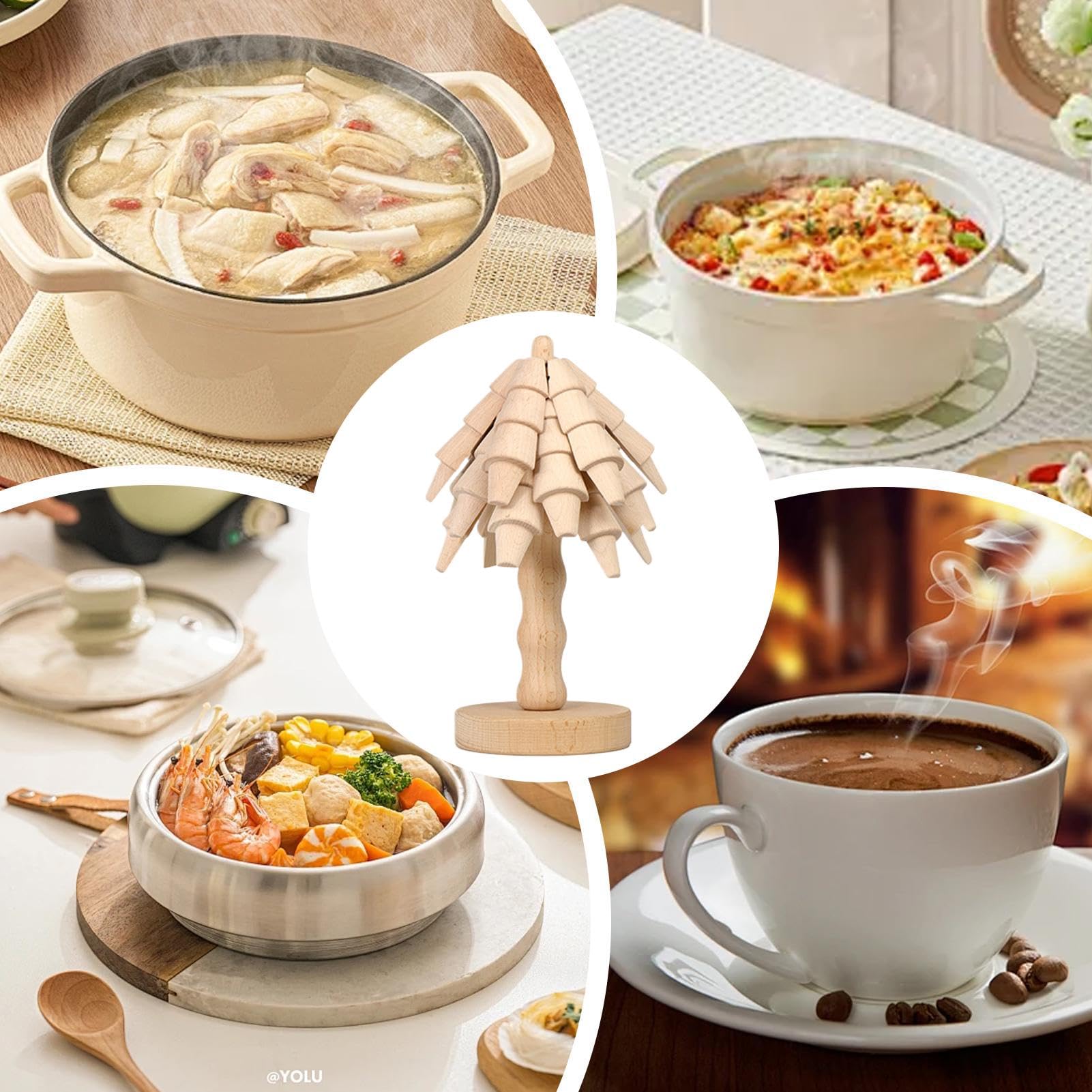 Ensemble De Dessous-De-Plat en Bois Forme Arbre Support Protecteur | Set De Dessous-De-Plat En Forme D'arbre Pour Protection Boissons Casseroles Poêles Assiettes Bols