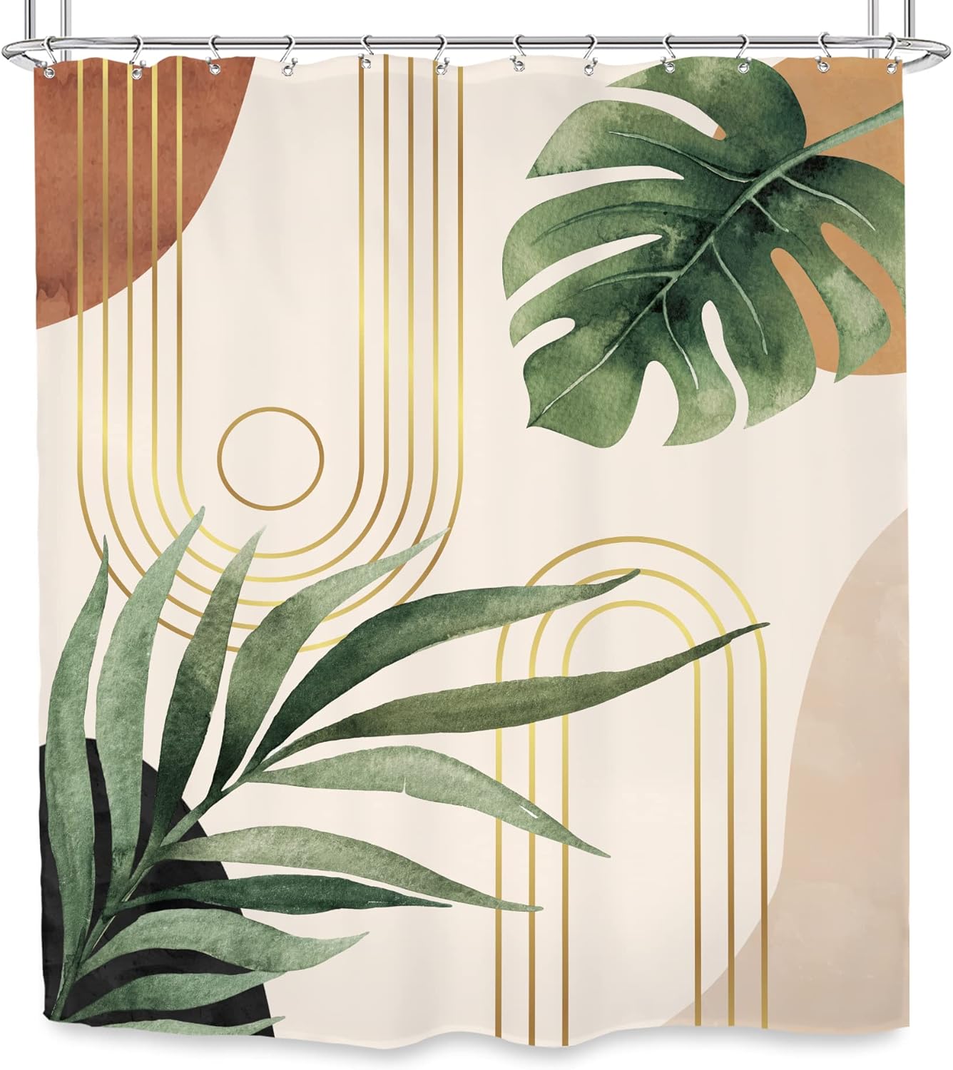 Glawry Boho Sage Green Shower Curtain 60Wx72L Inches, Abstract Bohemian Mid Century Bathroom Curtains, Plant Botanical Palm Leaf Cute Decor Fabric Shower Curtain Set Bathroom Rugs Waterproof 12 Hooks - Image 7