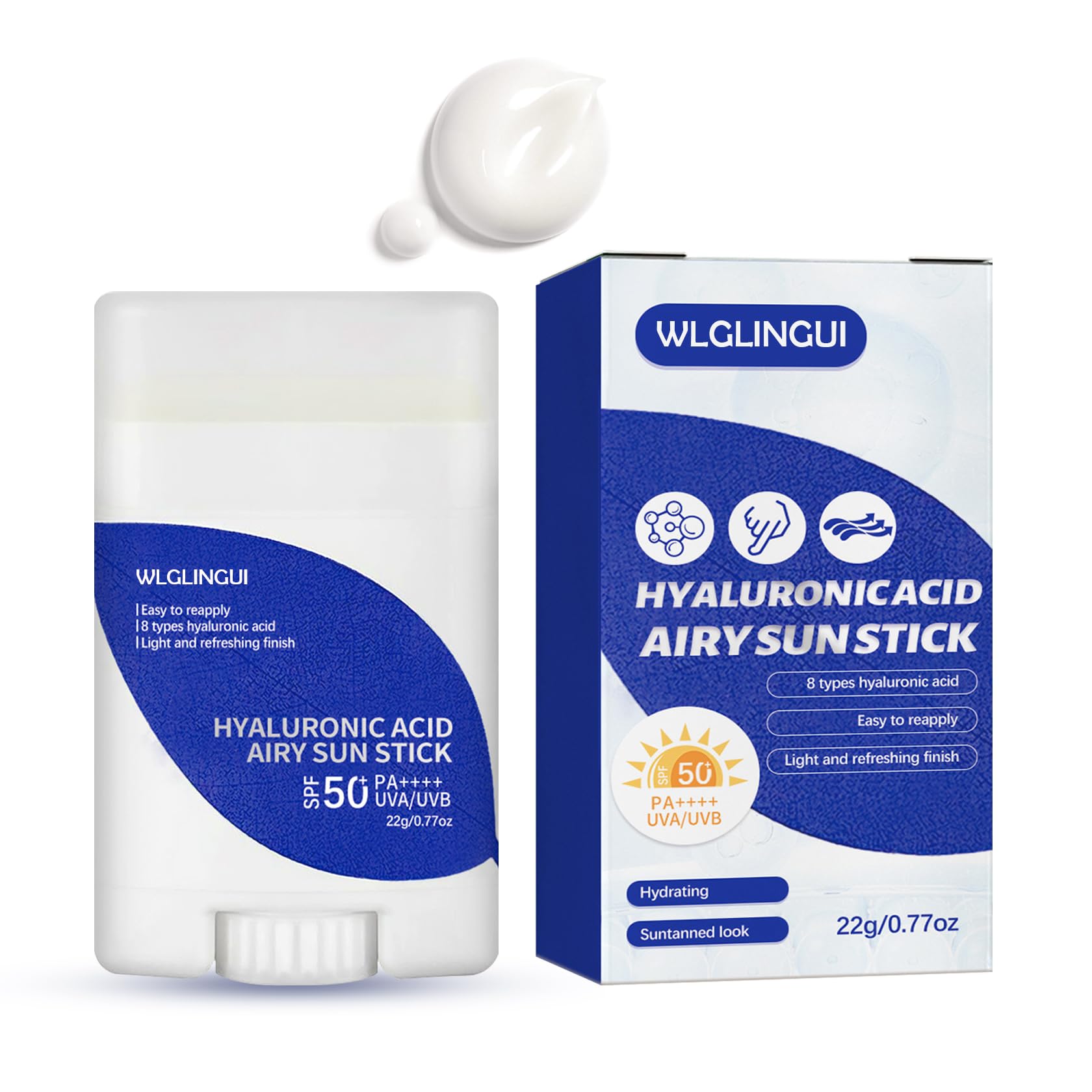 Hyaluronic Acid Sun Stick,Moisturizing Sunscreen Stick SPF 50+ PA++++ Sunscreen for Face & Body,Refreshing Non-greasy Travel Size Face Sunscreen,Lightweight Sun Screen for All Skin Types