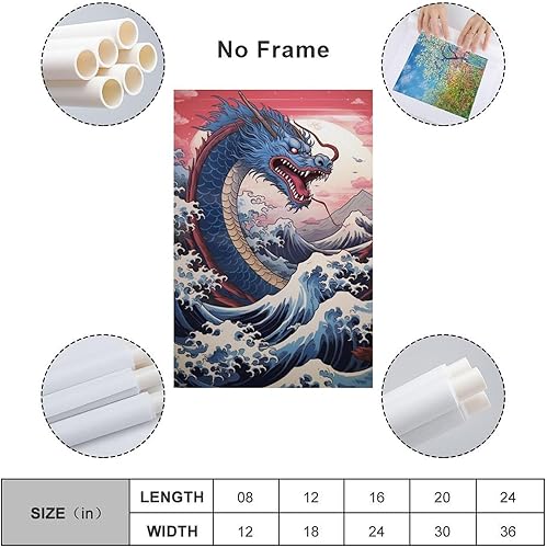Miniatura 2 de Póster estético retro con diseño de dragón japonés, grandes olas, pósteres artísticos para habitación, dormitorio, sala de estar, cuadros para