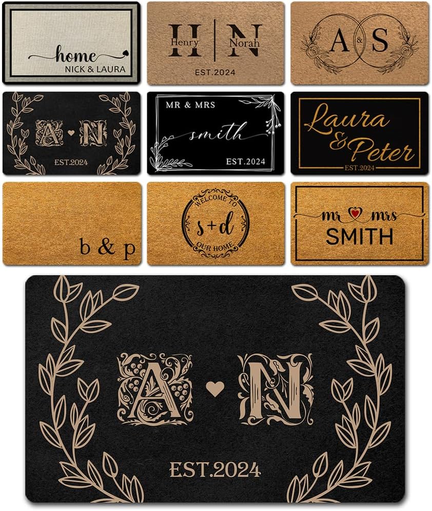 Door Mat 30"x18", Custom Personalized Couples Name Welcome Doormat Wedding Housewarming Gifts - Floor Front Doormat Indoor Outdoor Welcome Door Mat Rugs for Entryway, Patio, High Traffic Areas