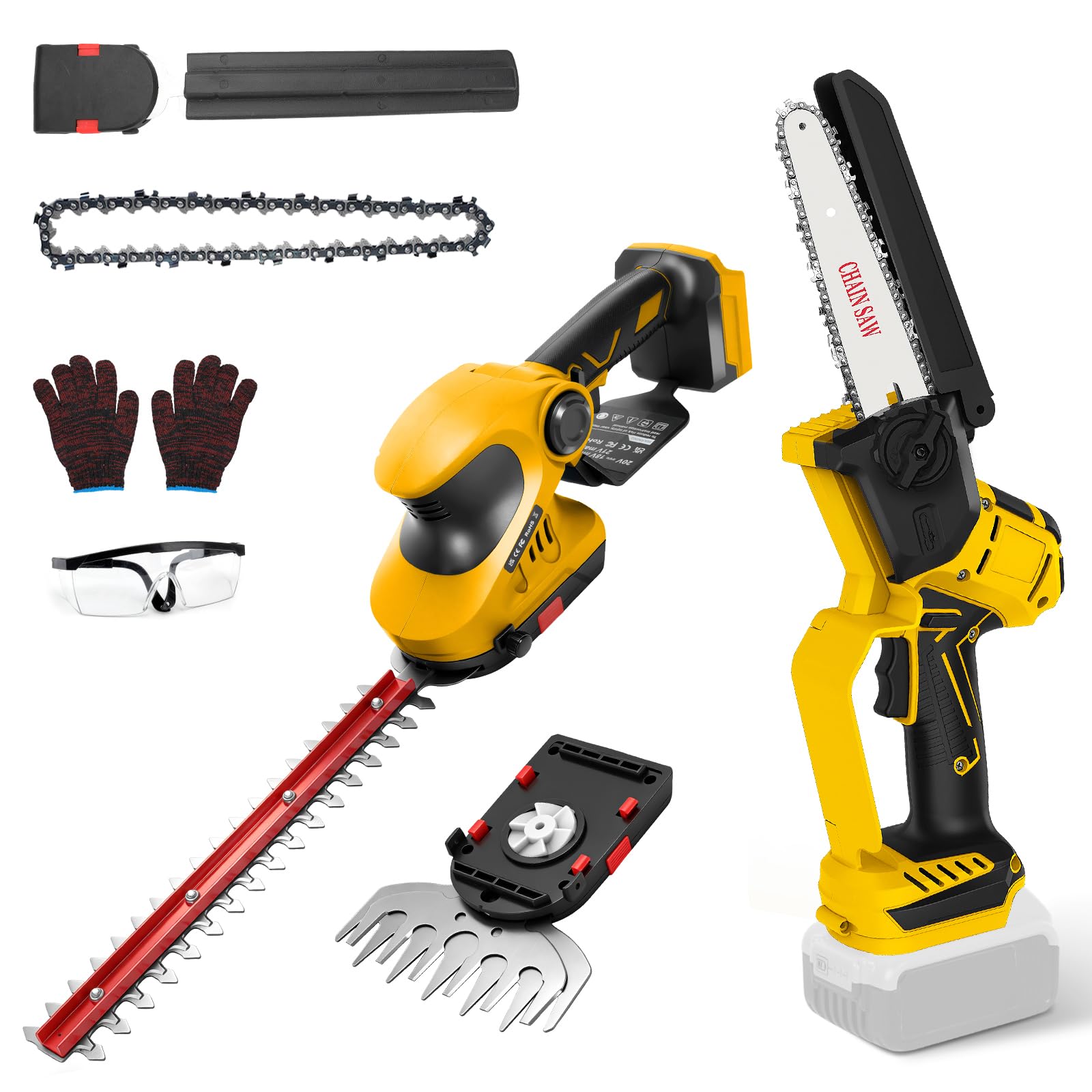 Mini Chainsaw Cordless 8 inch 6 inch Brushless Auto Oiler, Portable Handheld Small Electric Chain Saw with Chain for Wood Cutting ﻿ (2 in 1 6 inch Set)