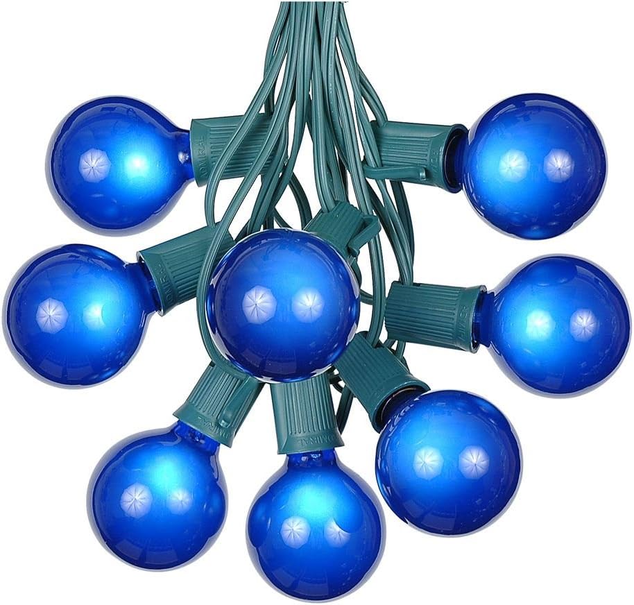 G50 Patio String Lights with 25 Orange Globe Bulbs – Outdoor String Lights – Market Bistro Café Hanging String Lights – Patio Garden Umbrella Globe Lights - Green Wire - 25 Feet