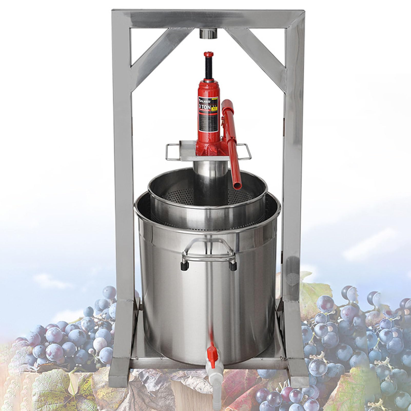 Presse à cidre, cric hydraulique en acier inoxydable de qualité alimentaire, équipement manuel de fabrication de vin, broyeur de fruits de 36 L pour la maison et les restaurants