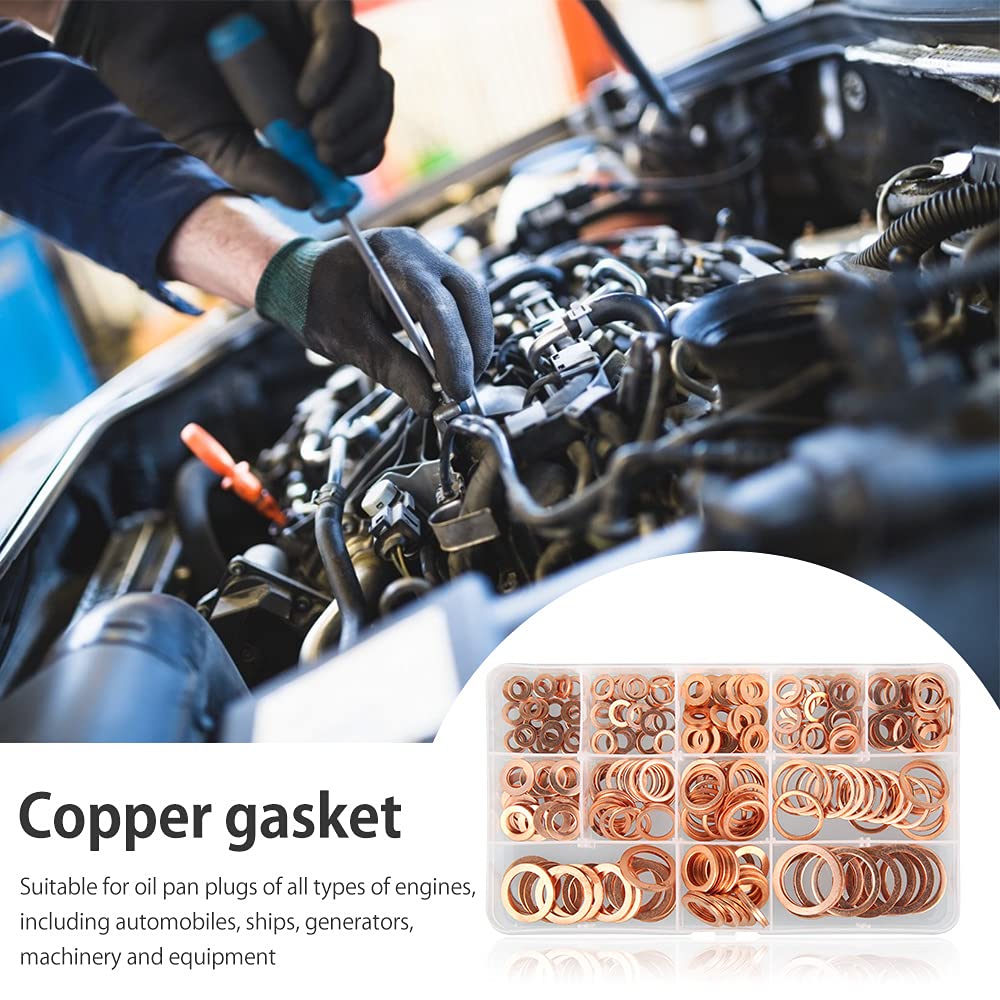Fafeicy 150-delige koperen ringen Koperen pakking, assortiment platte ringen, 15 maten, M5 tot M22. Voor koperen olieaftapplugpakking