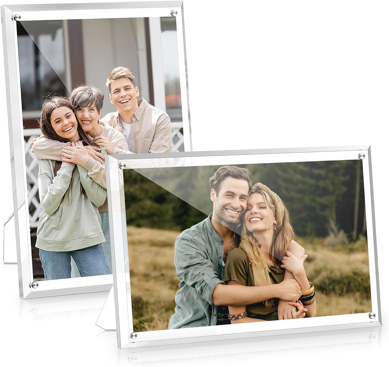 TAME Photo Frame, 2 Pack Acrylic Picture Frame 5x7, Clear Picture Frames with Stand, Magnetic Frame Frameless Tabletop Picture Frame for Home Office Desktop Display Horizontally or Vertically