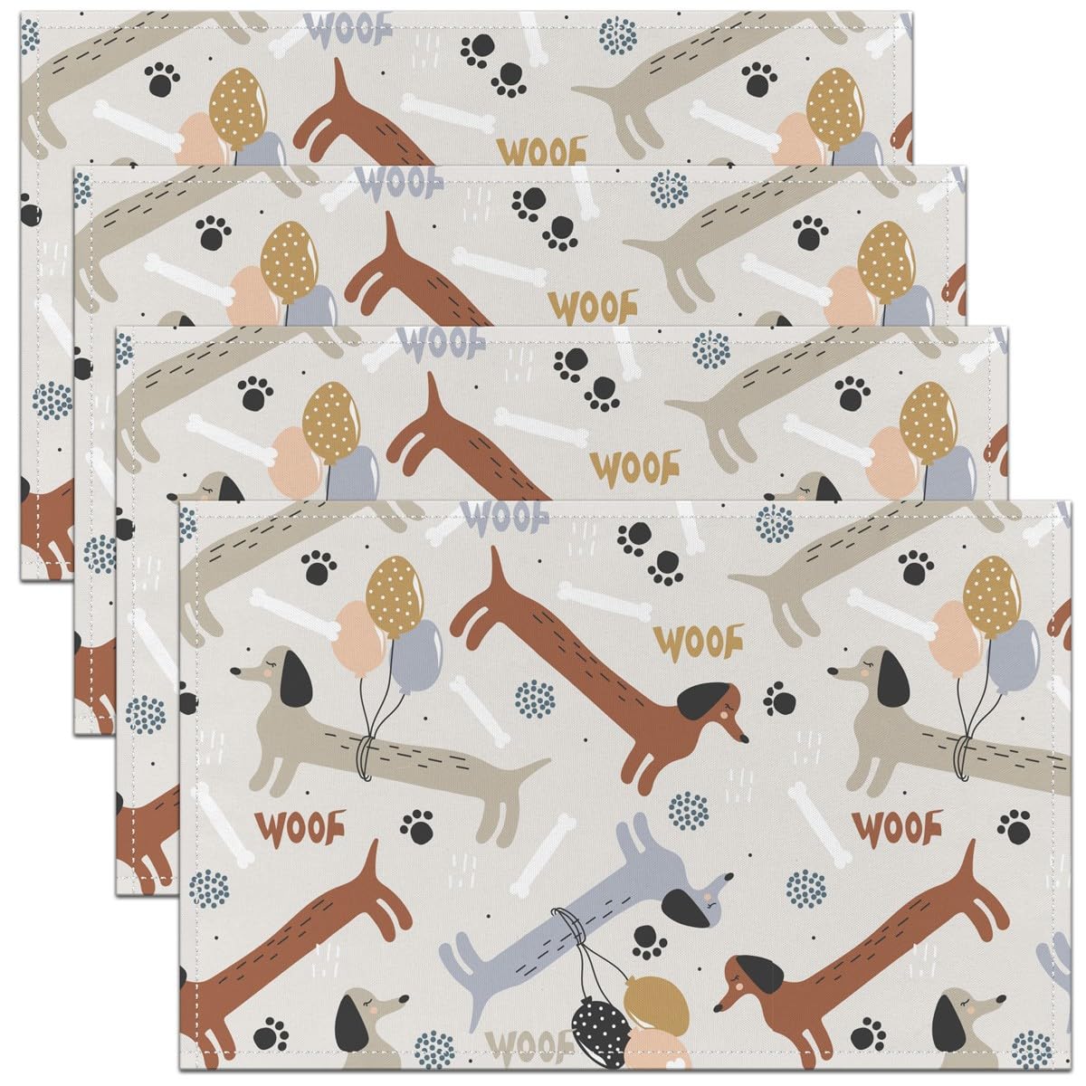 Homemissing Multicoloured 2 Sausage Dog Table Mats Placemat Colorful Dachshund Puppy Dog Placemats Set Of 4 Cute Print Kids 45X30cm For Kitchen Dining Table
