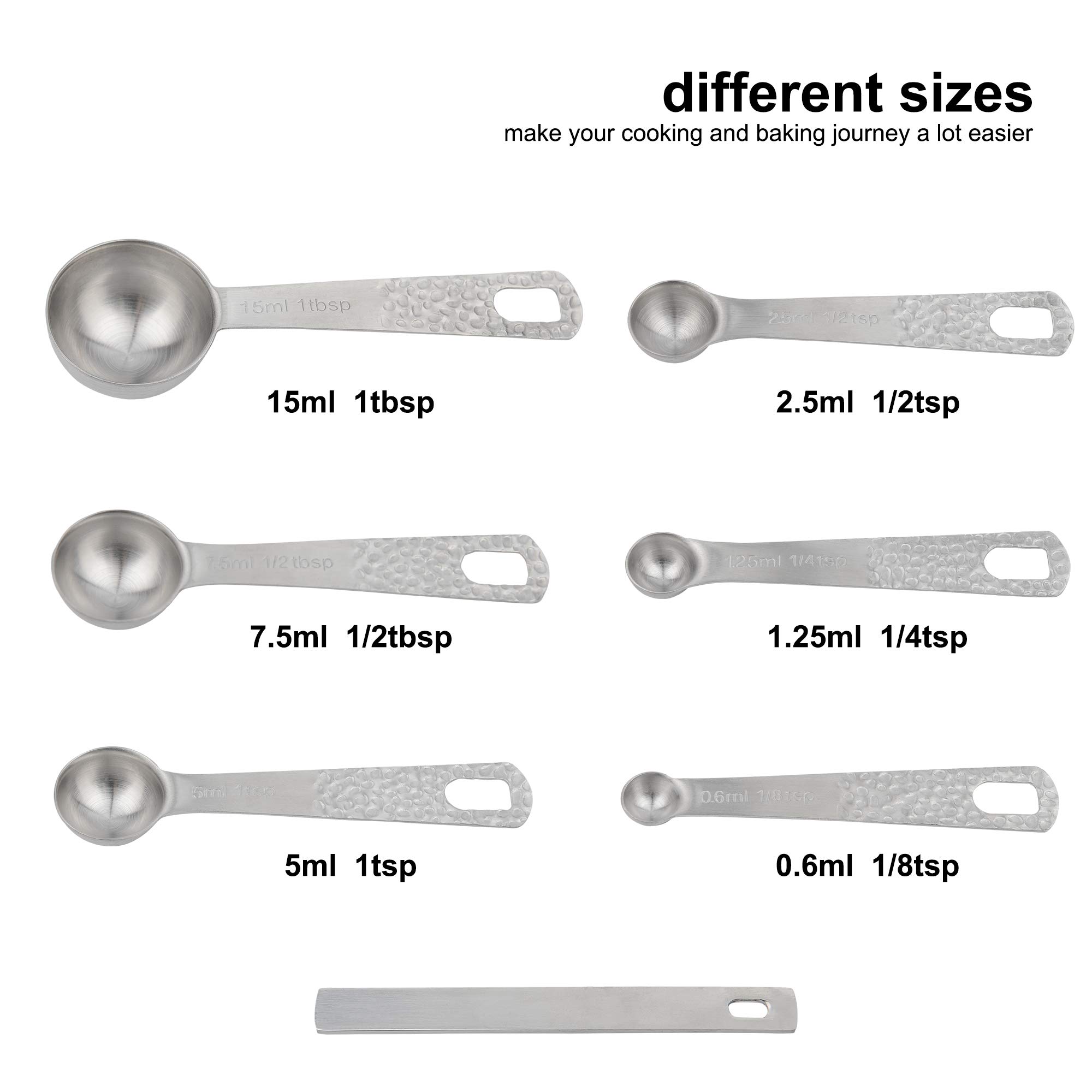 MALOGIC Smithcraft 18/8 (304) Stainless Steel Measuring Cups and Spoons Set of 15 Pieces: 5 Measure Cups and 6 Measurer Spoons and 1 Leveler and 1 Measurement Equivalents and 2 Rings Holder