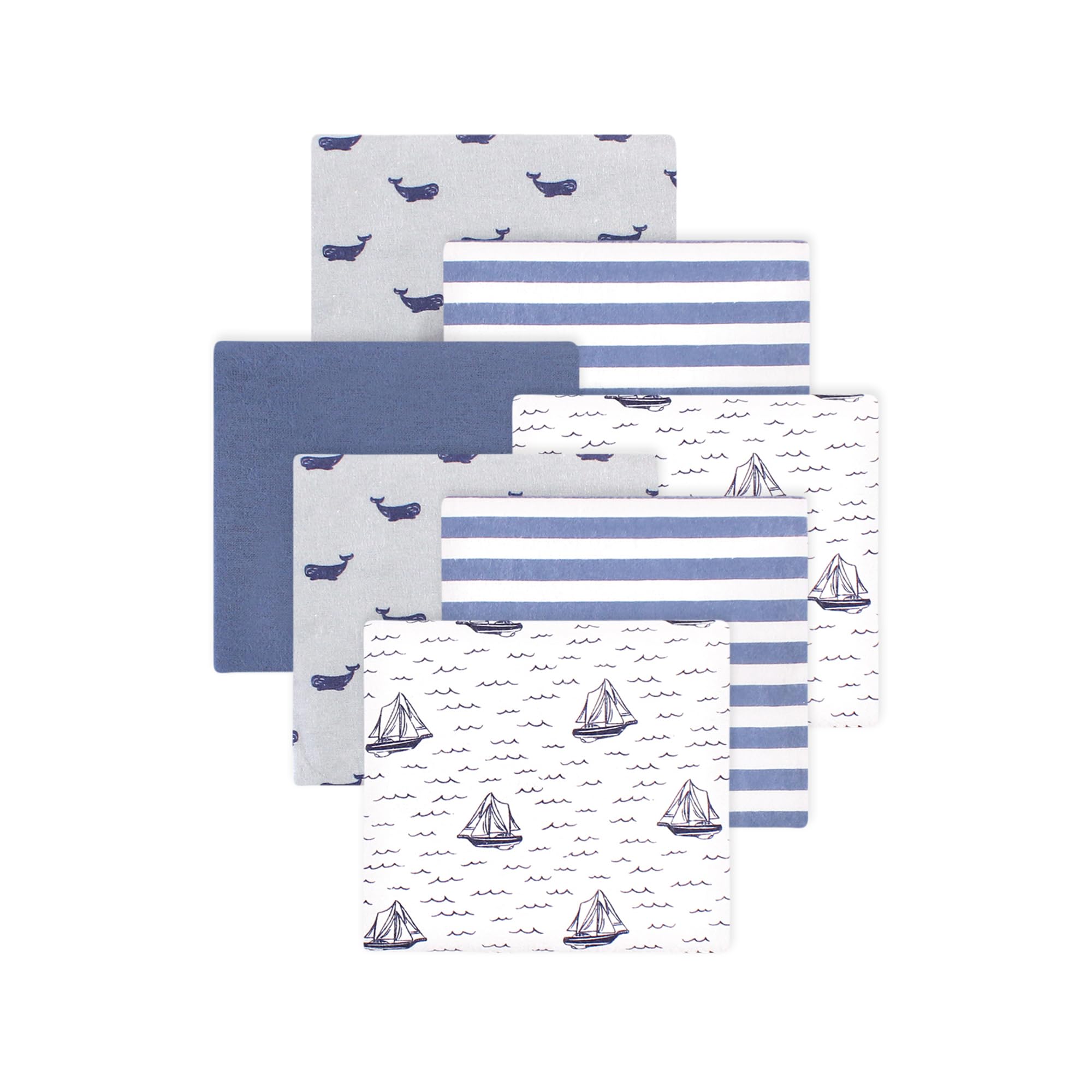Little Treasure Hudson Baby Cotton Poly Flannel Receiving Blankets Multipack, Blue Sailboat, 30x30 inches