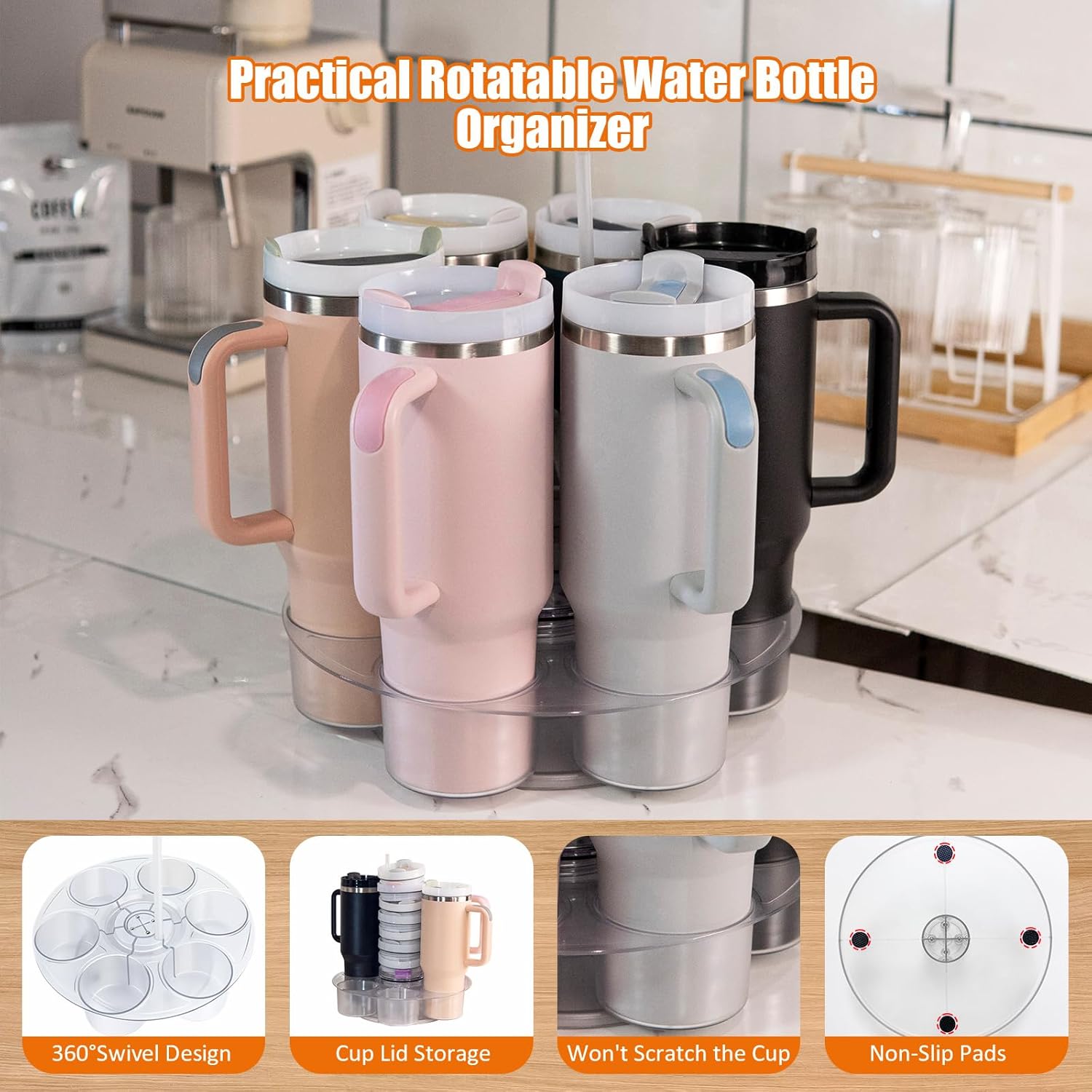 Water Bottle Organizer, Rotating Cup Holder for Stanley, Cup Lid Organizer for Stanley 40oz, Acrylic Transparent Cup Organizer Kitchen&Cabinet - Image 4