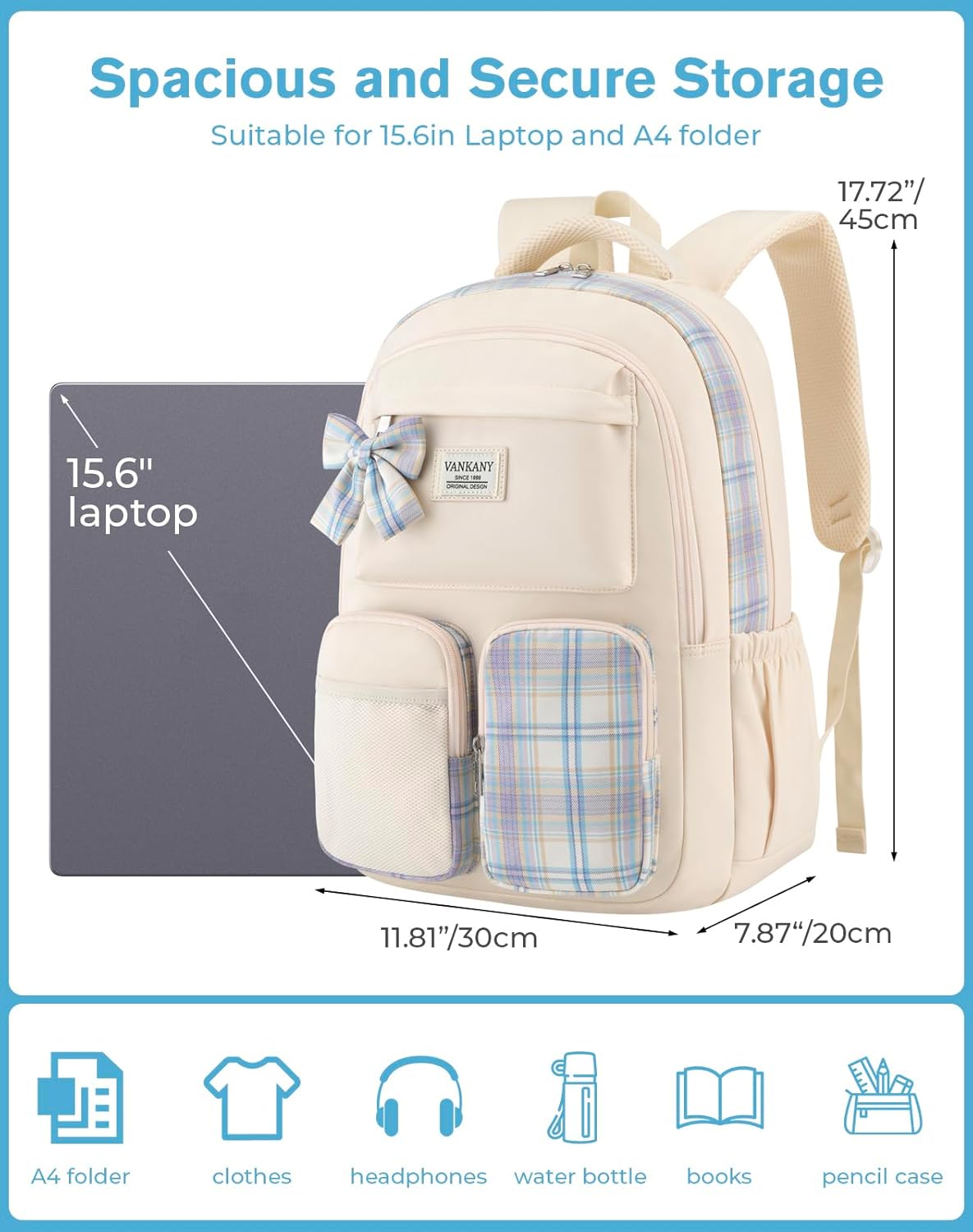 School Backpack for Teen Girls Cute Bookbags Elementary High School College Laptop Bags Women Travel Daypacks Mochilas Escolares, Beige