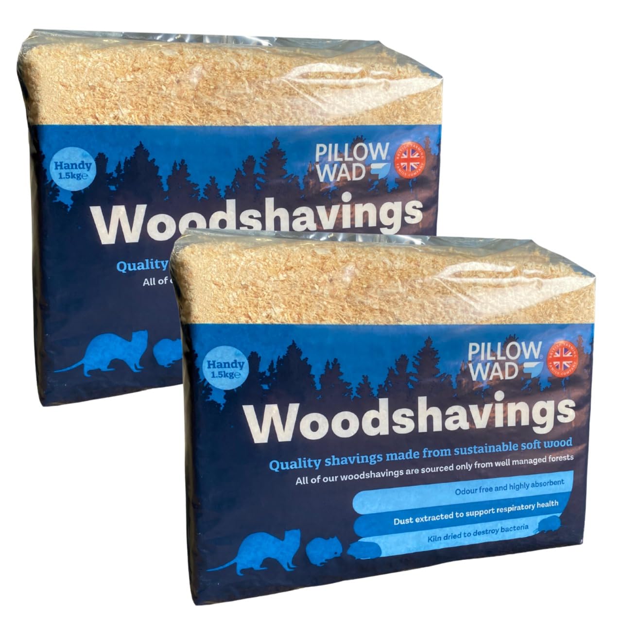 3kg Pillow Wad Wood Shavings (1.5kg each) Kiln Dried, Dust Extracted Small Animal Bedding Premium Quality, Soft & Absorbent Pet Bedding for Rabbits, Guinea Pig, Hamster, Sawdust & Other Small Pets.