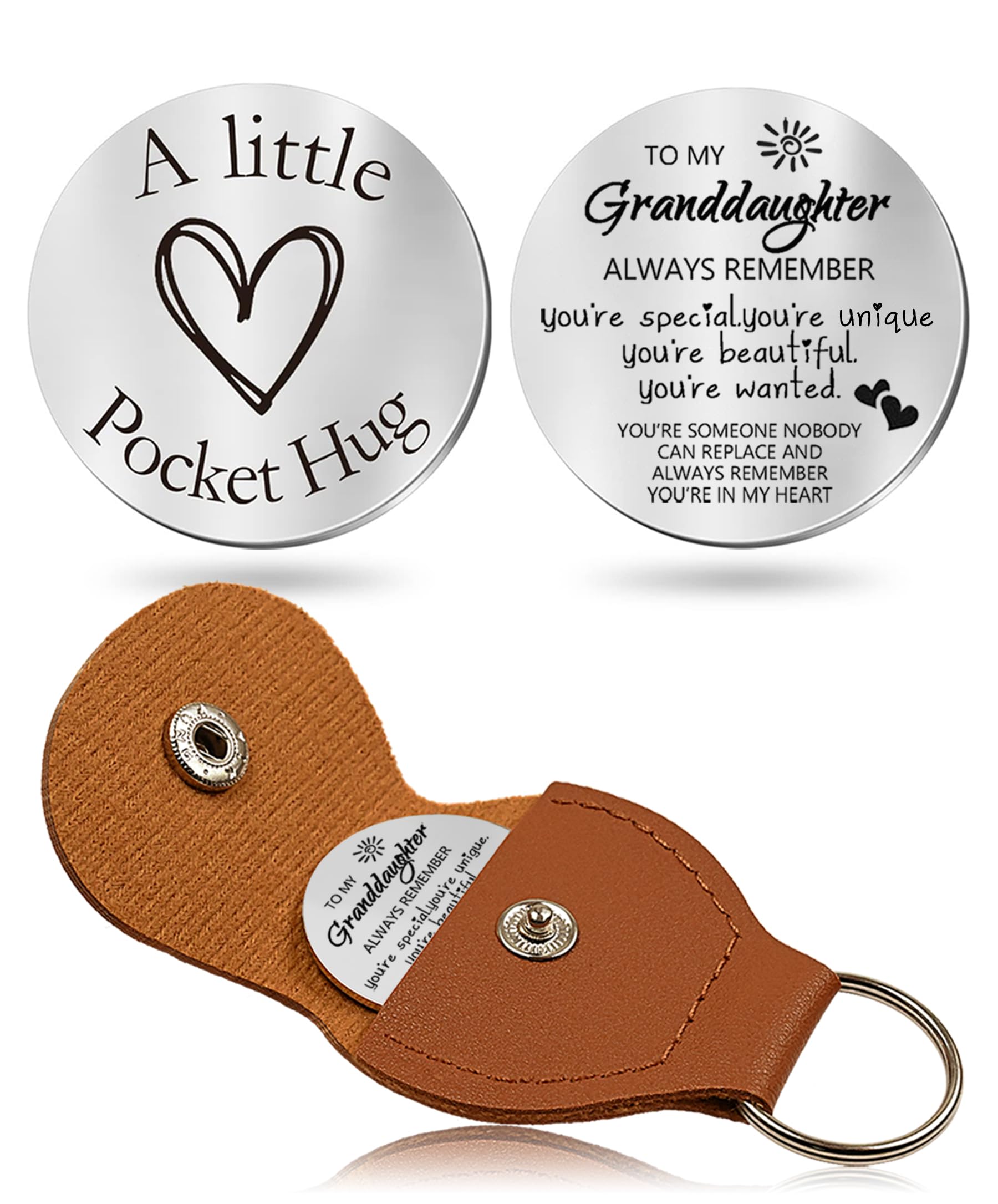 OUMILAN Pocket Hug Token Gifts for Men Boyfriend Girlfriend Inspirational Gift for Son Daughter Brother with Leather Keychain