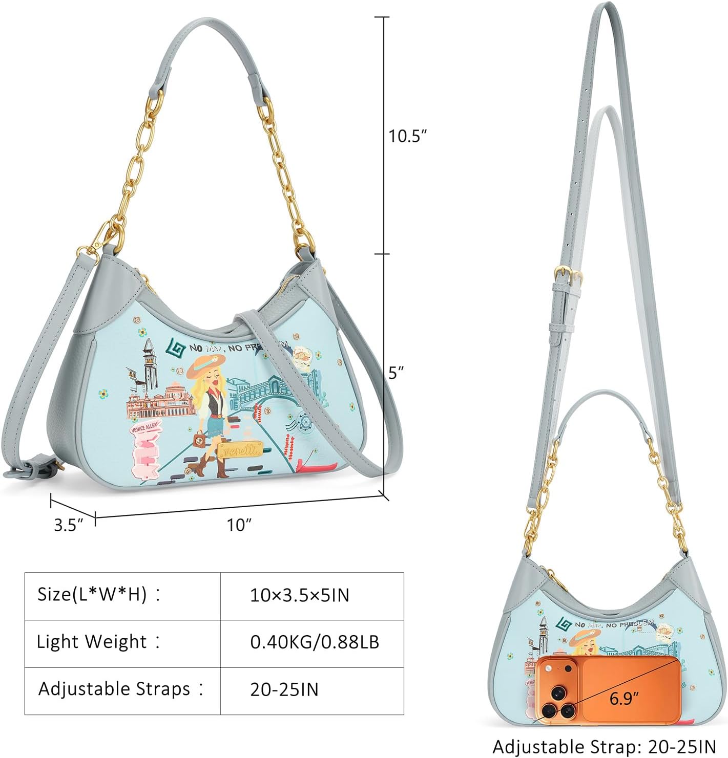 Venetti Cityscape Illustration Shoulder Bag for Women and Girls, Crossbody Bags with Adjustable Strap