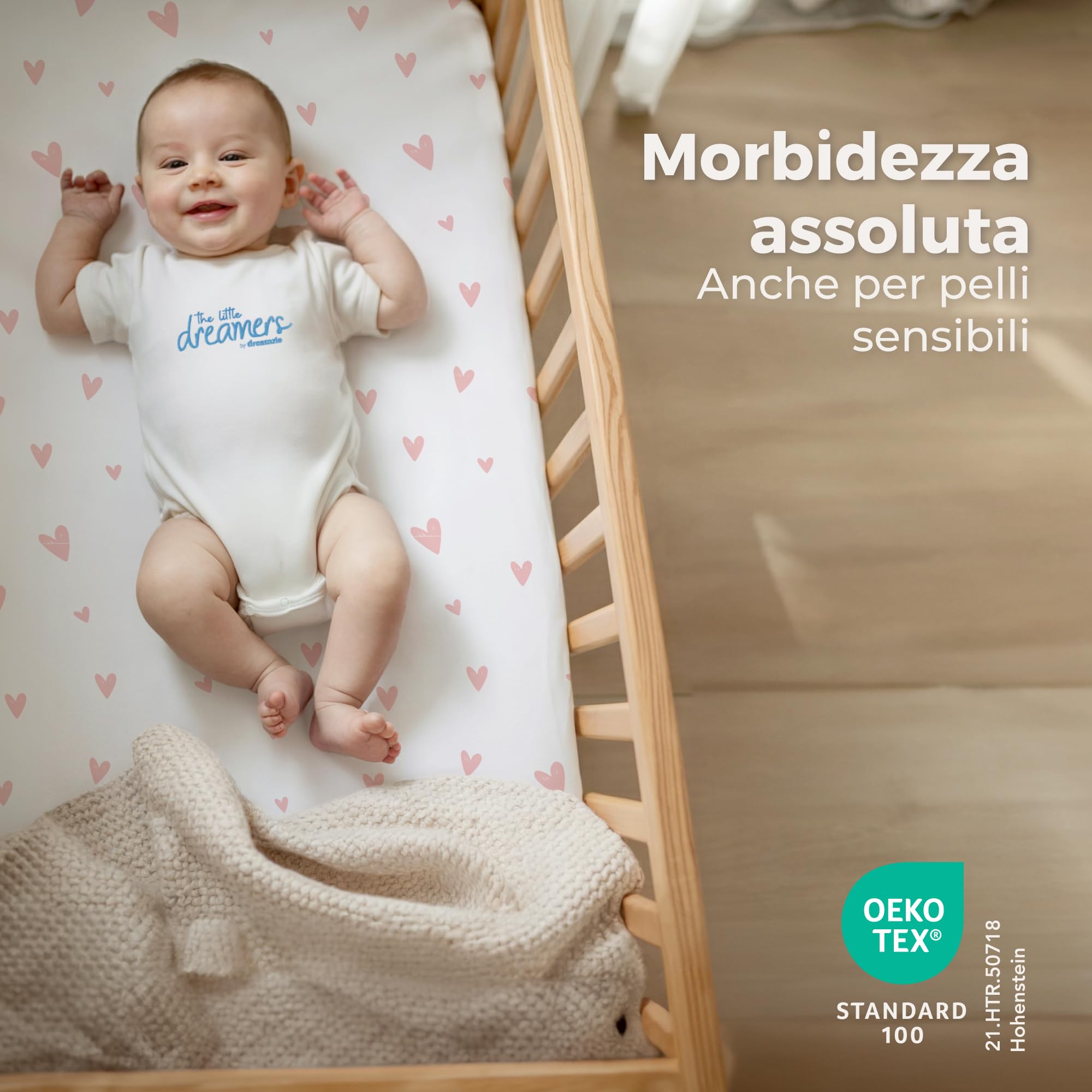 Dreamzie 2 Lenzuola culla Neonato + 1 Coprimaterasso Impermeabile Lettino con Elastico - 100% Cotone Per Culla Co-sleeping, Lettino - 50x83 cm Heart