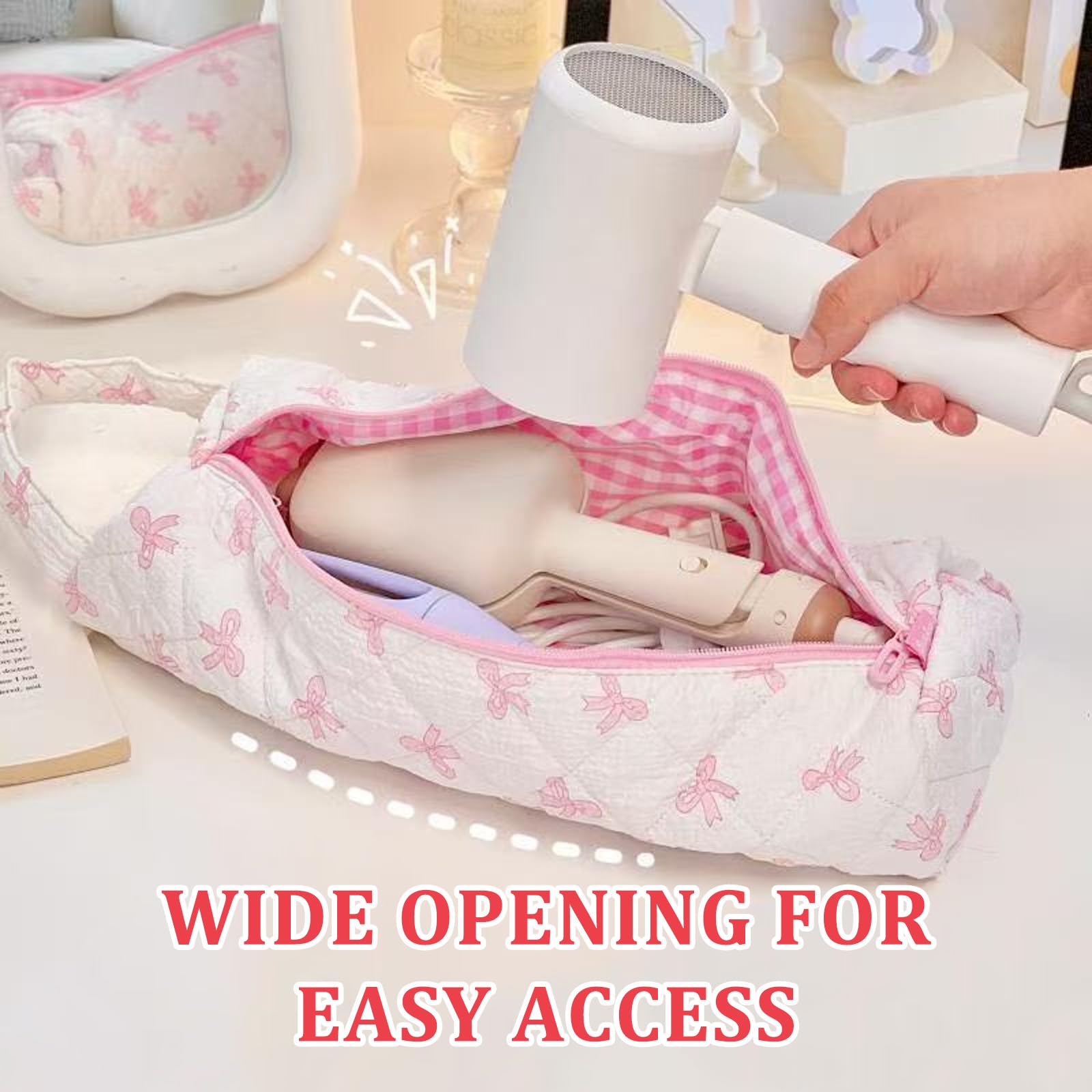 KASESSS Rosa Claro Lazo Bolsa De Almacenamiento De Viaje para Secador De Pelo, Portátil Funda Plancha Pelo Y Rizador, Ligera Bolsas Viaje para Airwrap Styler Herramientas De Peluquería Organizador - 4