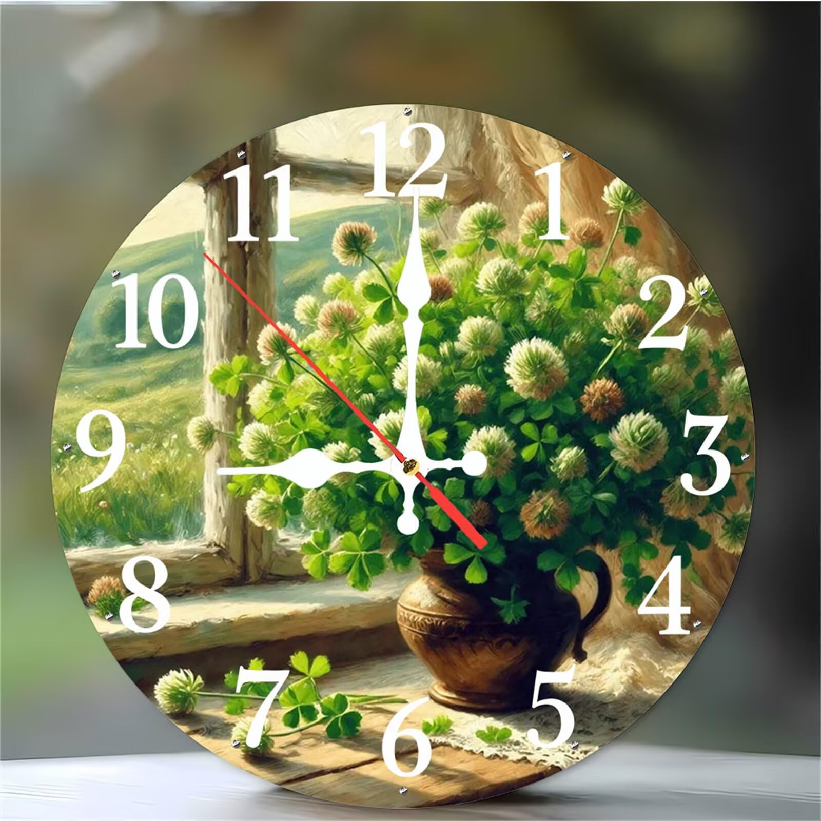 Horloge murale silencieuse quartz à pile, pendule murale verte 12 pouces pour salon