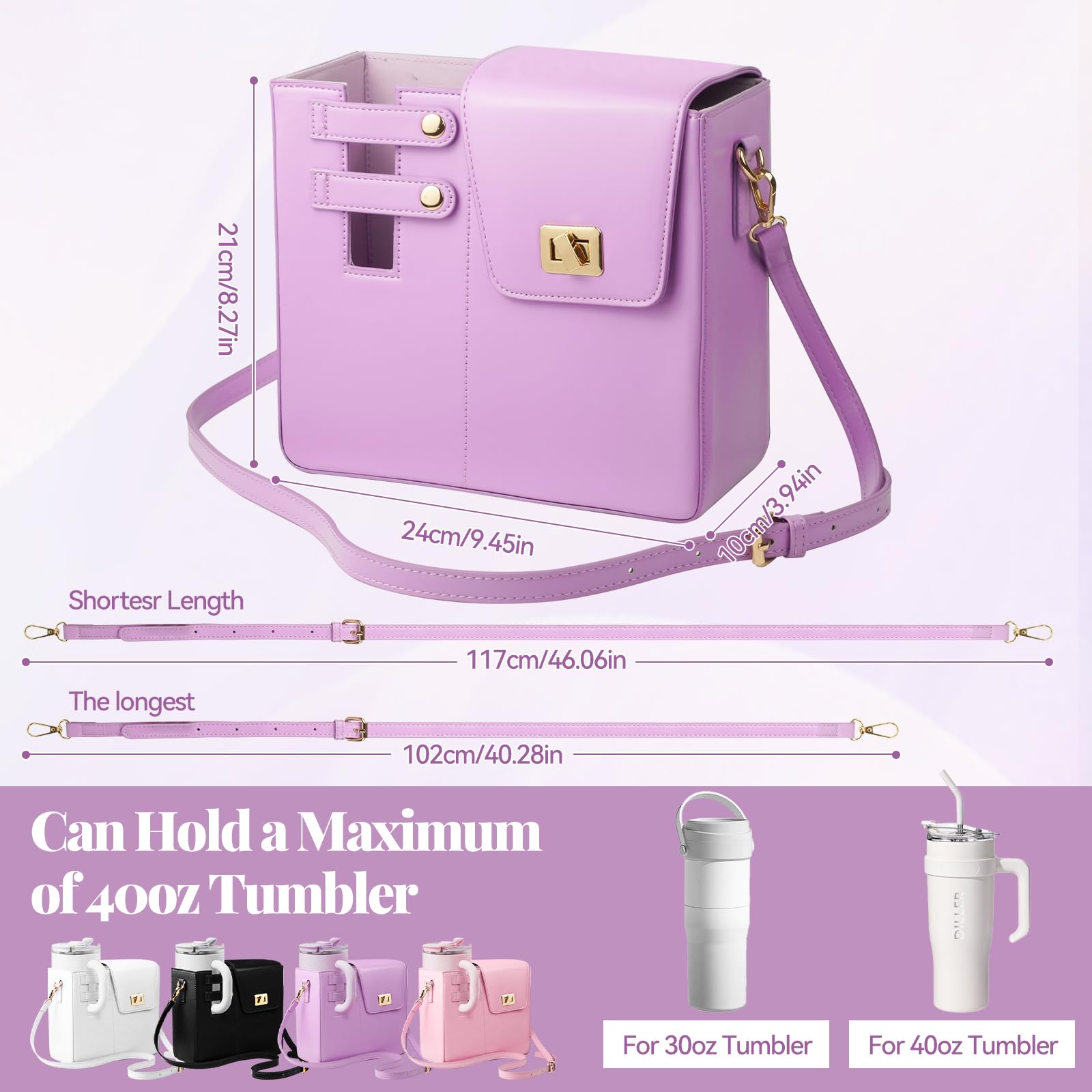 Sac de Transport pour Stanley Cup, Sac Stanley Cup avec Compartiment et Bandoulière Réglable, Sac à Main pour Stanley Cup, Stanley Cup Accessories, pour la Plupart des Bouteilles d'eau