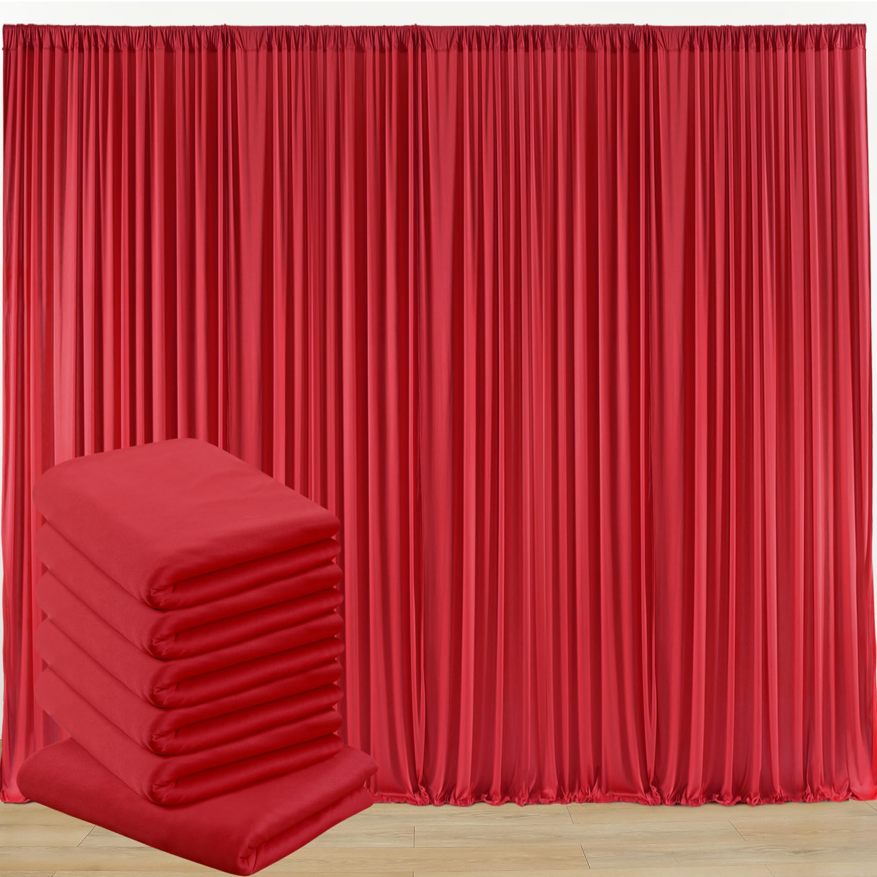 30 ft x 8 ft Red Backdrop Curtain Panels, 6 Panels 5 ft x 8 ft Wrinkle Free Polyester Photography Backdrop Drapes, Thick Background Curtain Panels foe Wedding Birthday Baby Shower Party
