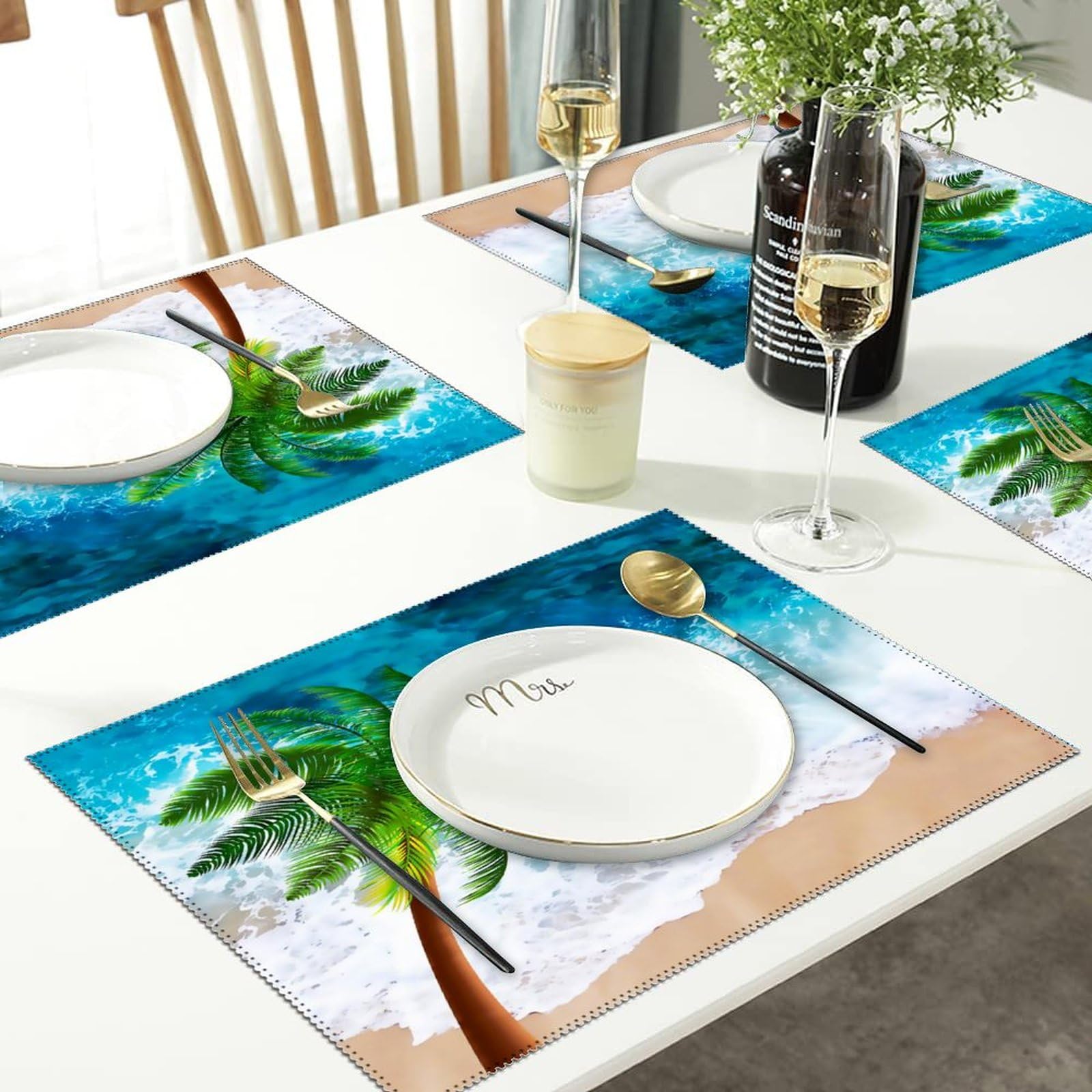 Amazon.com: Set of 6 PCS Placemats Ocean Sea Beach Tropical Palm