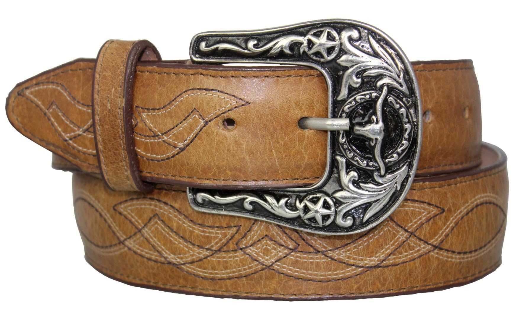 El Presidente Mens Honey Brown #215 Western Cowboy Belt Leather Handmade Stitched Removable Buckle 40