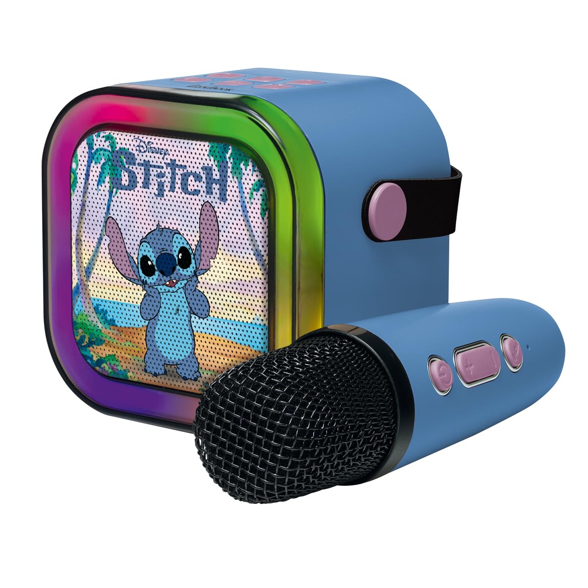 Lexibook, Disney, Karaoke con Microfono Wireless, Blu, BTC020DLXB | Altoparlante karaoke Stitch con microfono wireless, Bluetooth 5.0, USB-C, luci e design compatto