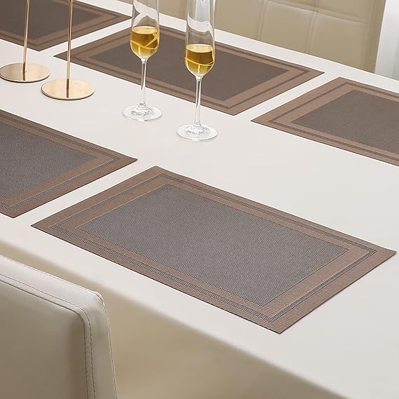 HOKIPO PVC 6 Pieces Dining Table Kitchen Placemats (45 X 30 cm, Brown)
