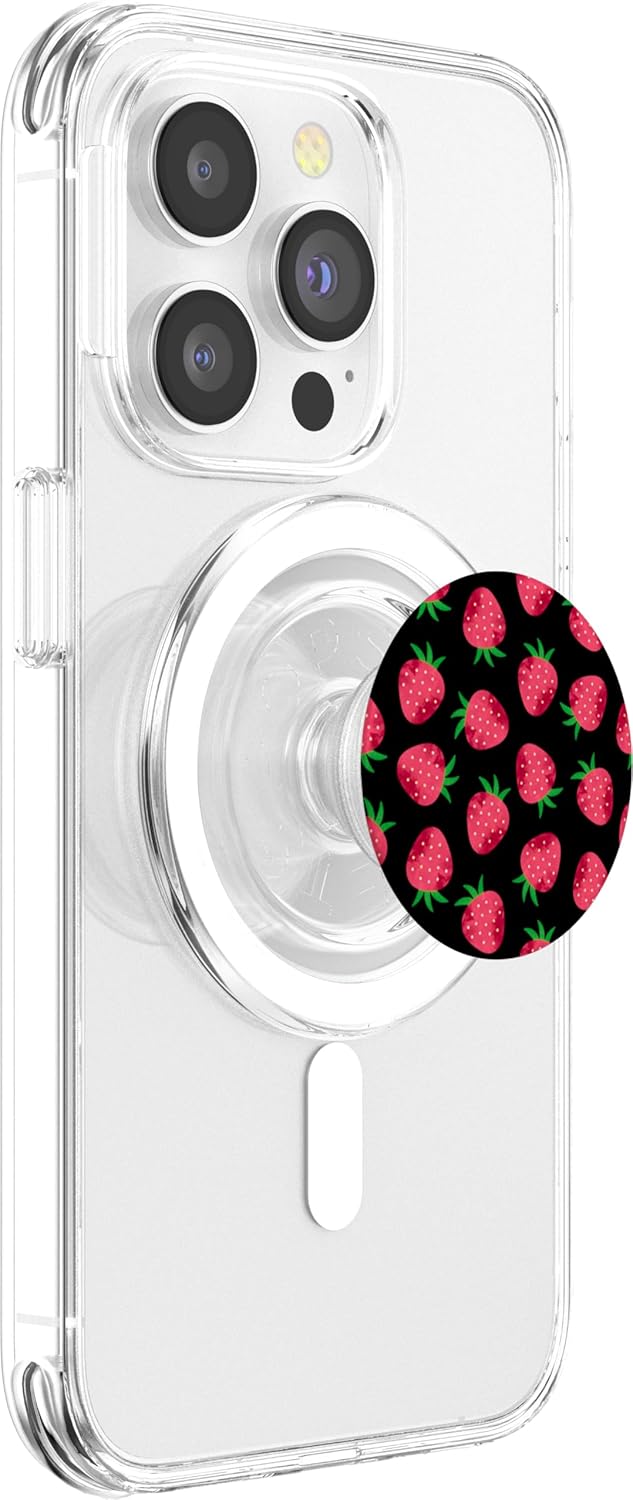 Strawberries Fruit Red Berry Wild Natural Food Black PopSockets MagSafe PopGrip for iPhone