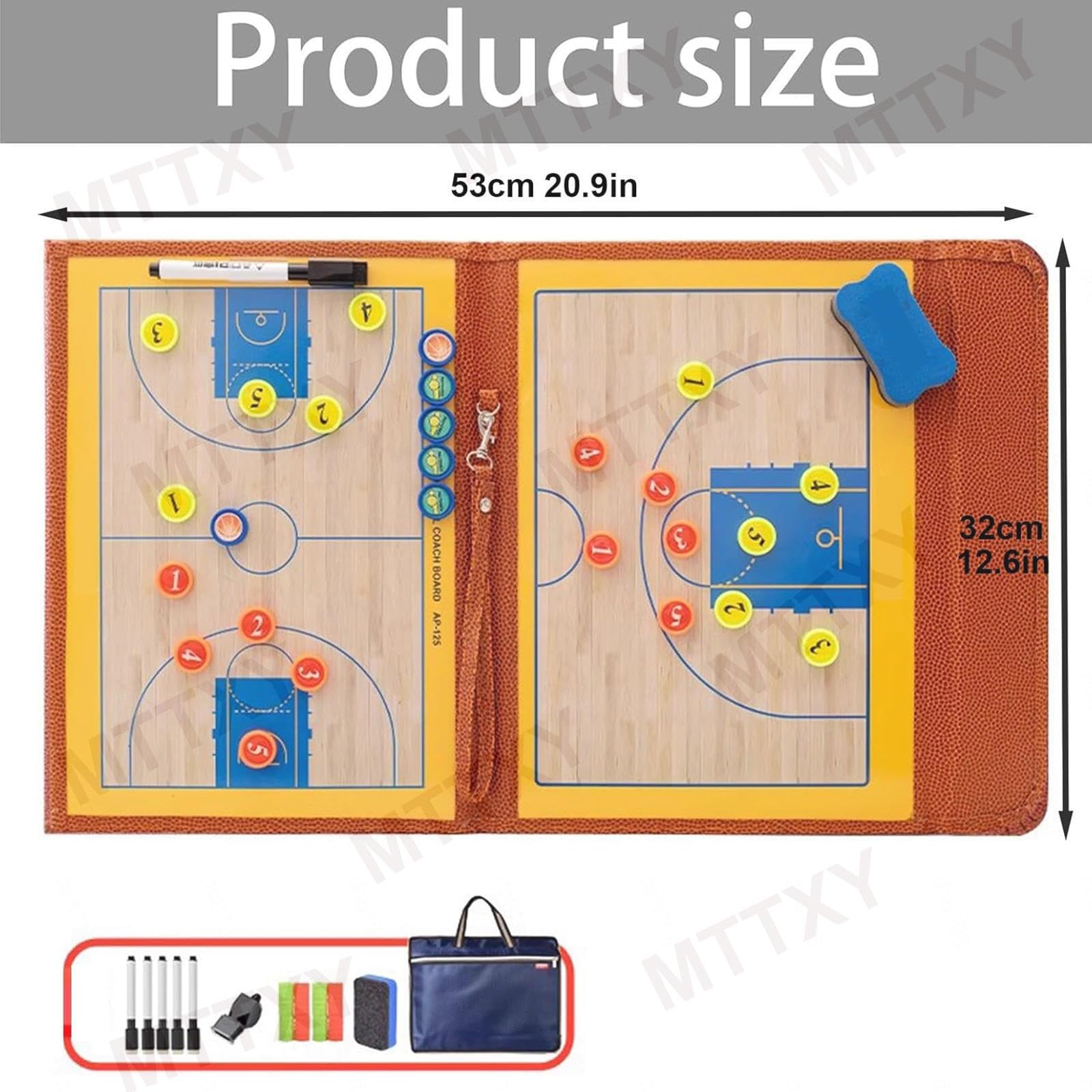 Lavagna tattica da basket per allenatori, 53x32 cm, superficie cancellabile a secco, lavagna a doppia faccia per l'allenamento e le partite, con pennarello magnetico e clip per appunti.