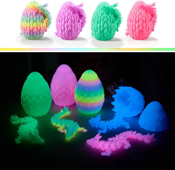 3D Printed Dragon Egg,Dragon Eggs with Dragon Inside,Surprise Dragon Egg Toy,Mini Full Articulated Crystal 3D Dragon,Cool Animals Dino Eggs for 5-7 4-6 8-12 Year Old Boys Kid Girls（Luminous,Small)
