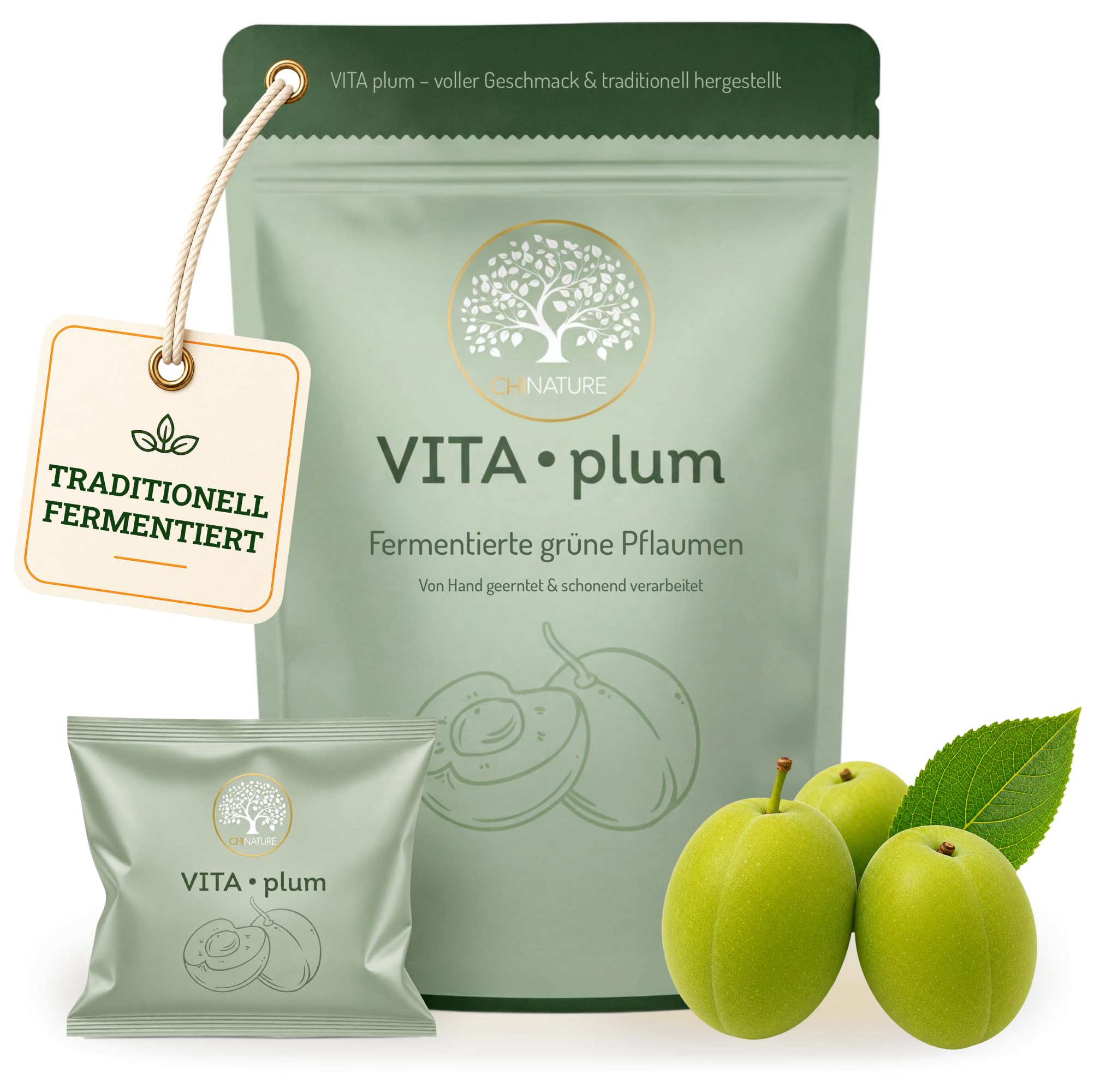 VITA PLUM fermentierte grüne Pflaume (30-Tage Kur) - Japanische Aprikose | Handverlesen · einzeln verpackt · Prunus mume · fruchtig-säuerliches Aroma