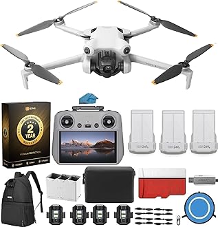 Mini 4 Pro Folding Drone with RC 2 Remote (With Screen) Fly More Combo, 4K HDR Video Camera for Adults, Under 249g, Omnidirectional Sensing, 3 Batteries Bundle with 128 gb SD Card Strobe Lights and More with 2 Year extended Warranty