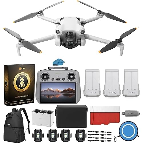 DJI Mini 4 Pro Folding Drone with RC 2 Remote (With Screen) Fly More Combo, 4K HDR Video Camera for Adults, Under 249g, Omnidirectional Sensing, 3 Batteries Bundle with 128 gb SD Card Strobe Lights and More with 2 Year extended Warranty