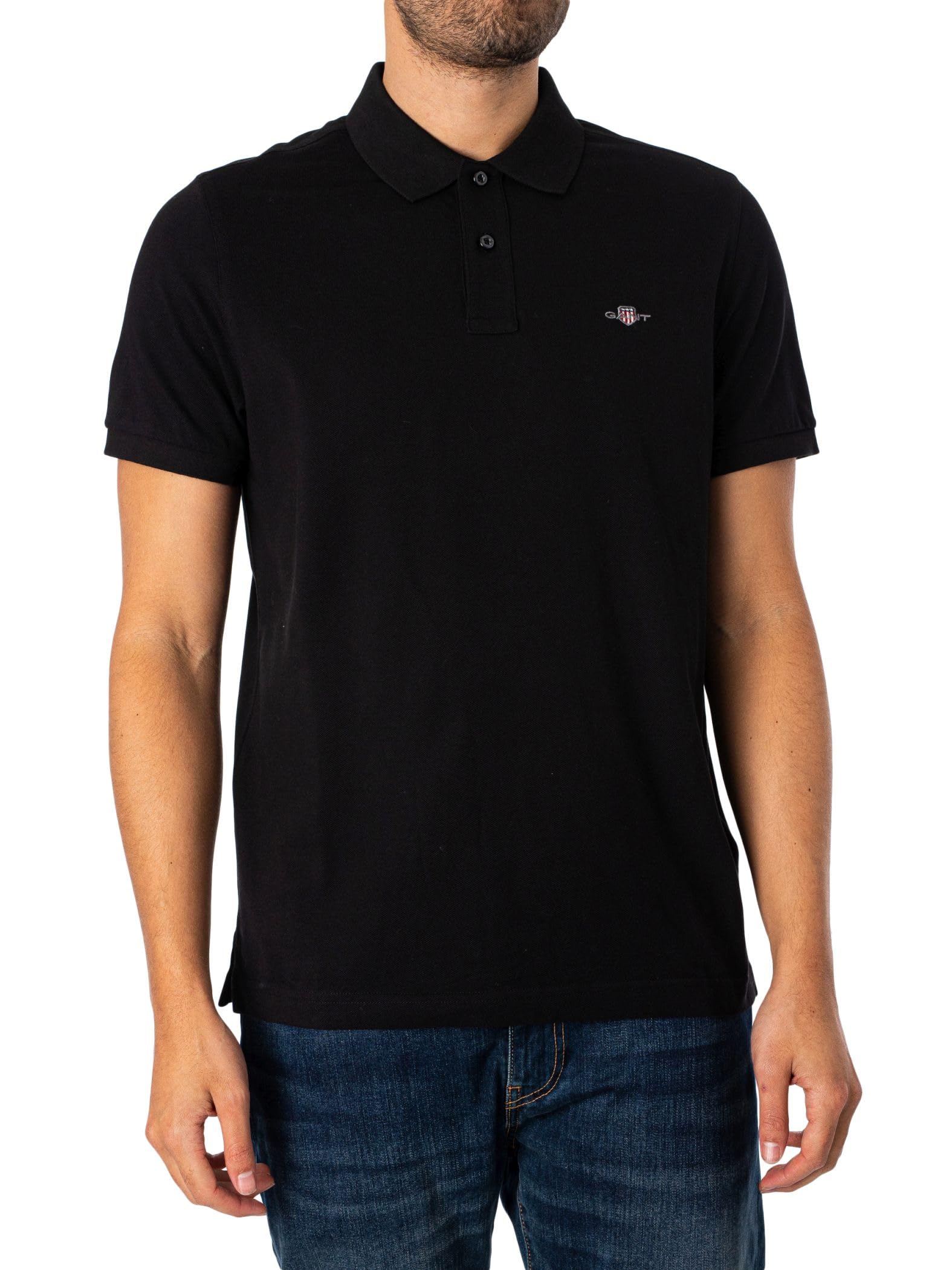 Gant Men's Black Regular Fit Short Sleeve Shield Logo Pique Polo Nos - 5 - 5 - M