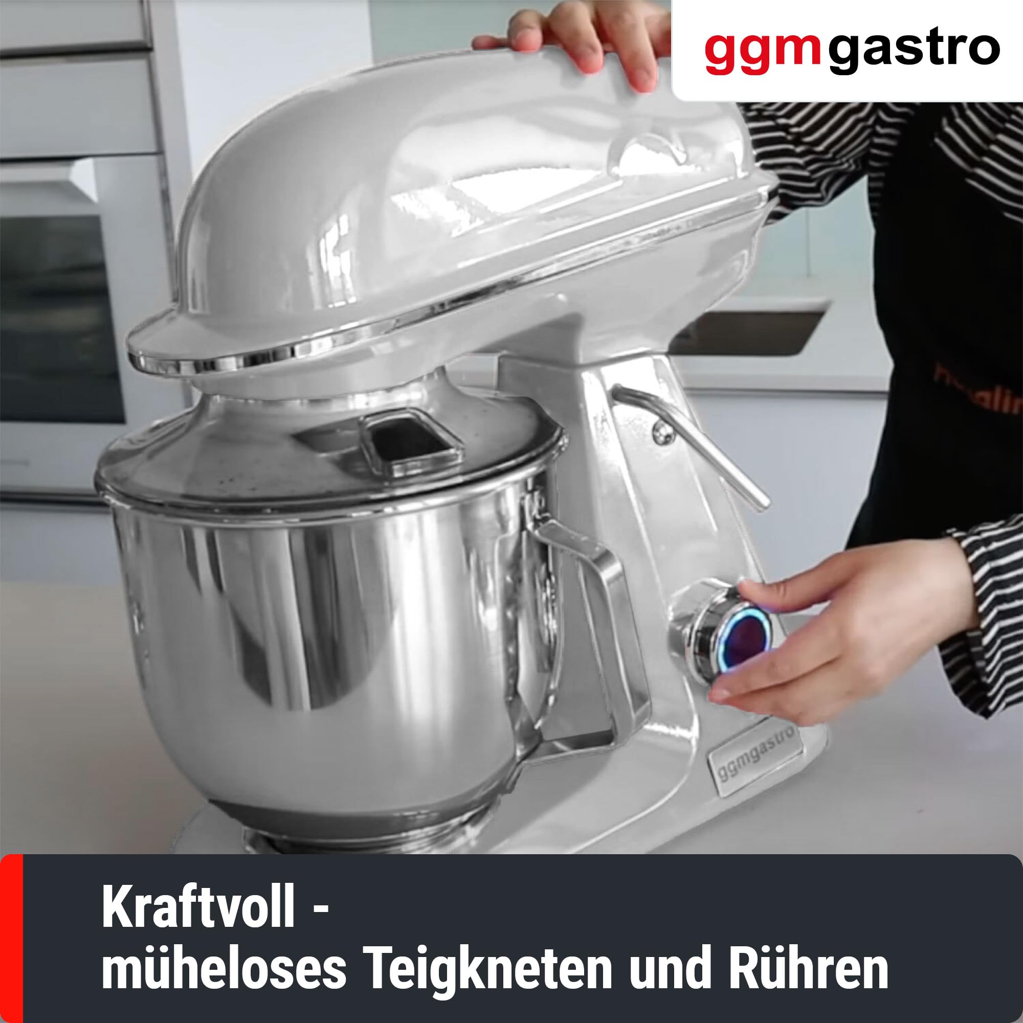 GGM Gastro | RMF7B-MW | Planetenrührmaschine - 7 Liter - 350 Watt - inkl. 3 Rühraufsätze & Spritzschutz - Milch-Weiß